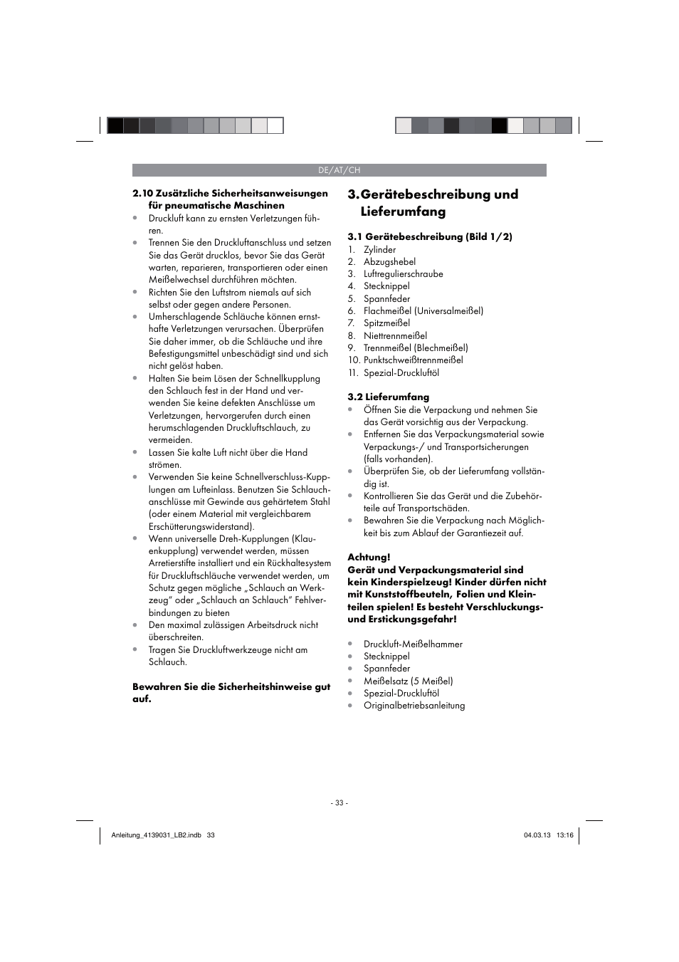 Gerätebeschreibung und lieferumfang | Parkside PDMH 4500 A2 User Manual | Page 33 / 54