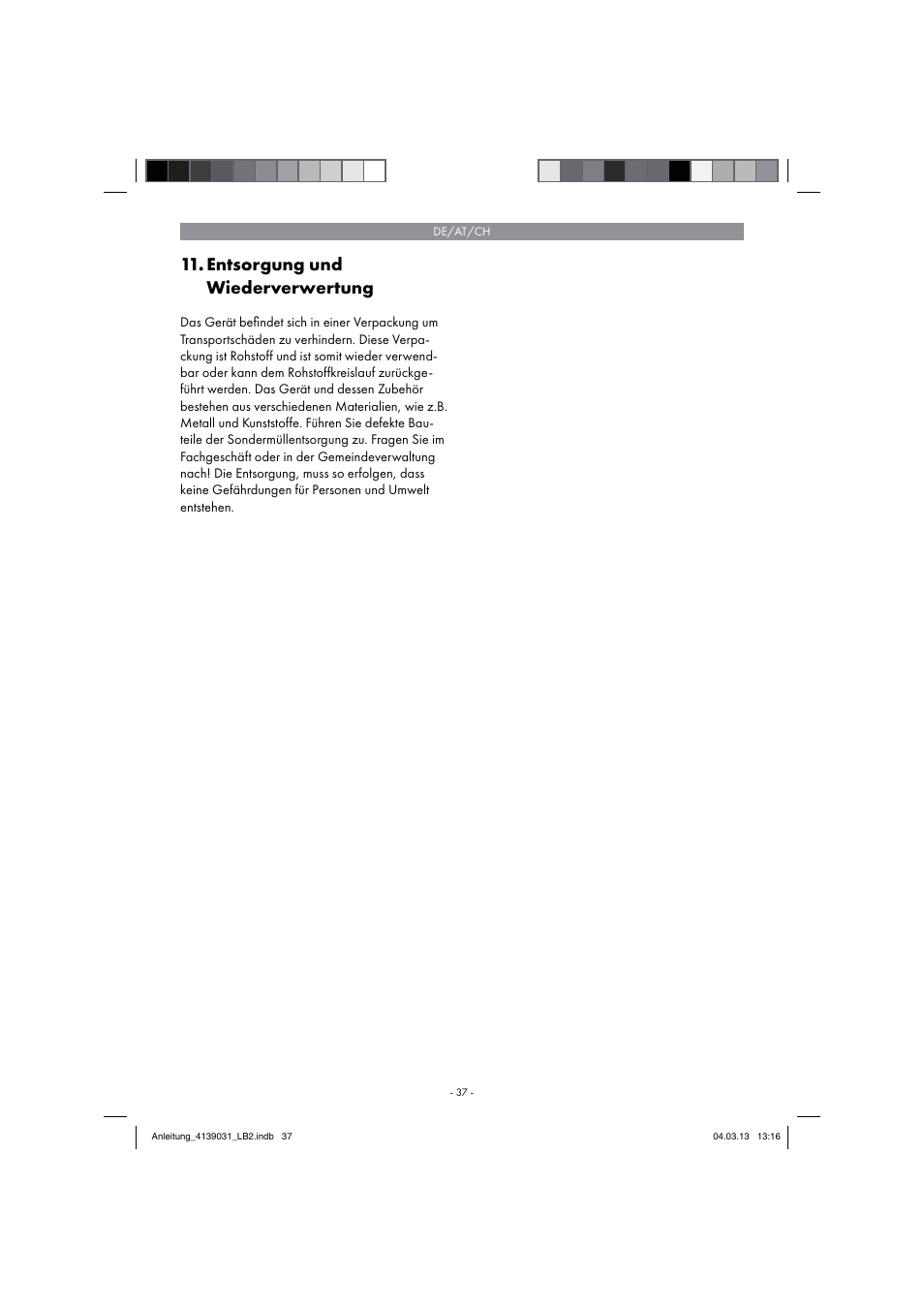 Entsorgung und wiederverwertung | Parkside PDMH 4500 A2 User Manual | Page 37 / 54