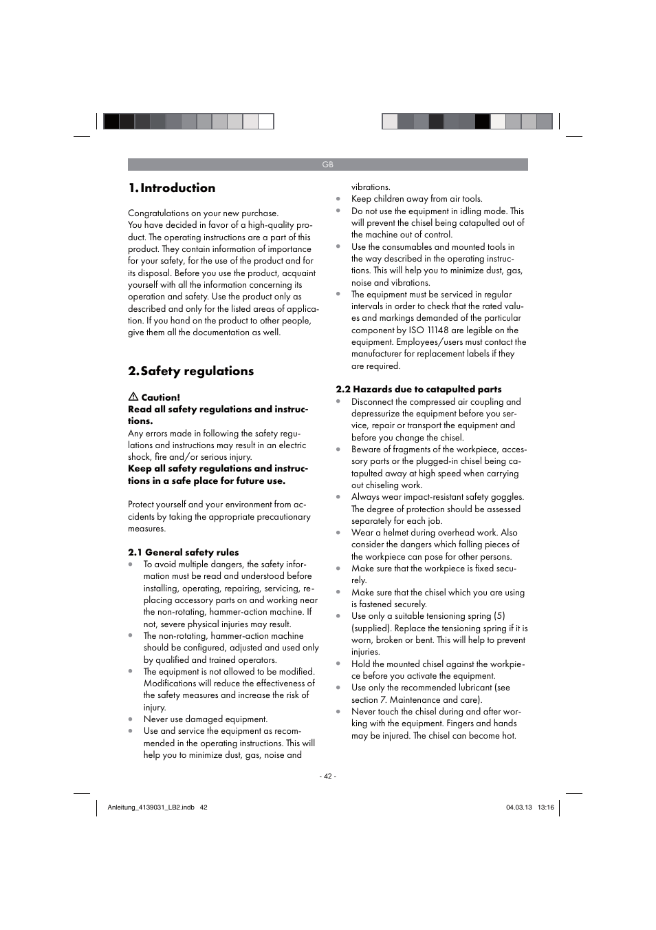 Introduction, Safety regulations | Parkside PDMH 4500 A2 User Manual | Page 42 / 54