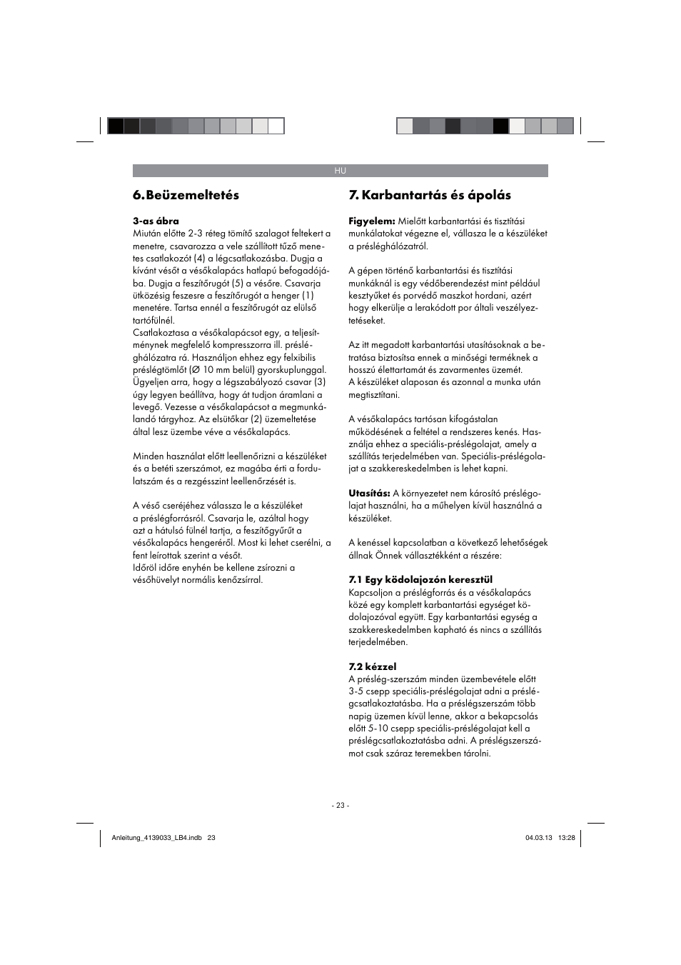 Beüzemeltetés, Karbantartás és ápolás | Parkside PDMH 4500 A2 User Manual | Page 23 / 90