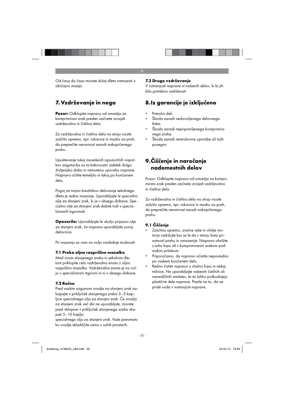 Vzdrževanje in nega, Iz garancije je izključeno, Čiščenje in naročanje nadomestnih delov | Parkside PDMH 4500 A2 User Manual | Page 35 / 90