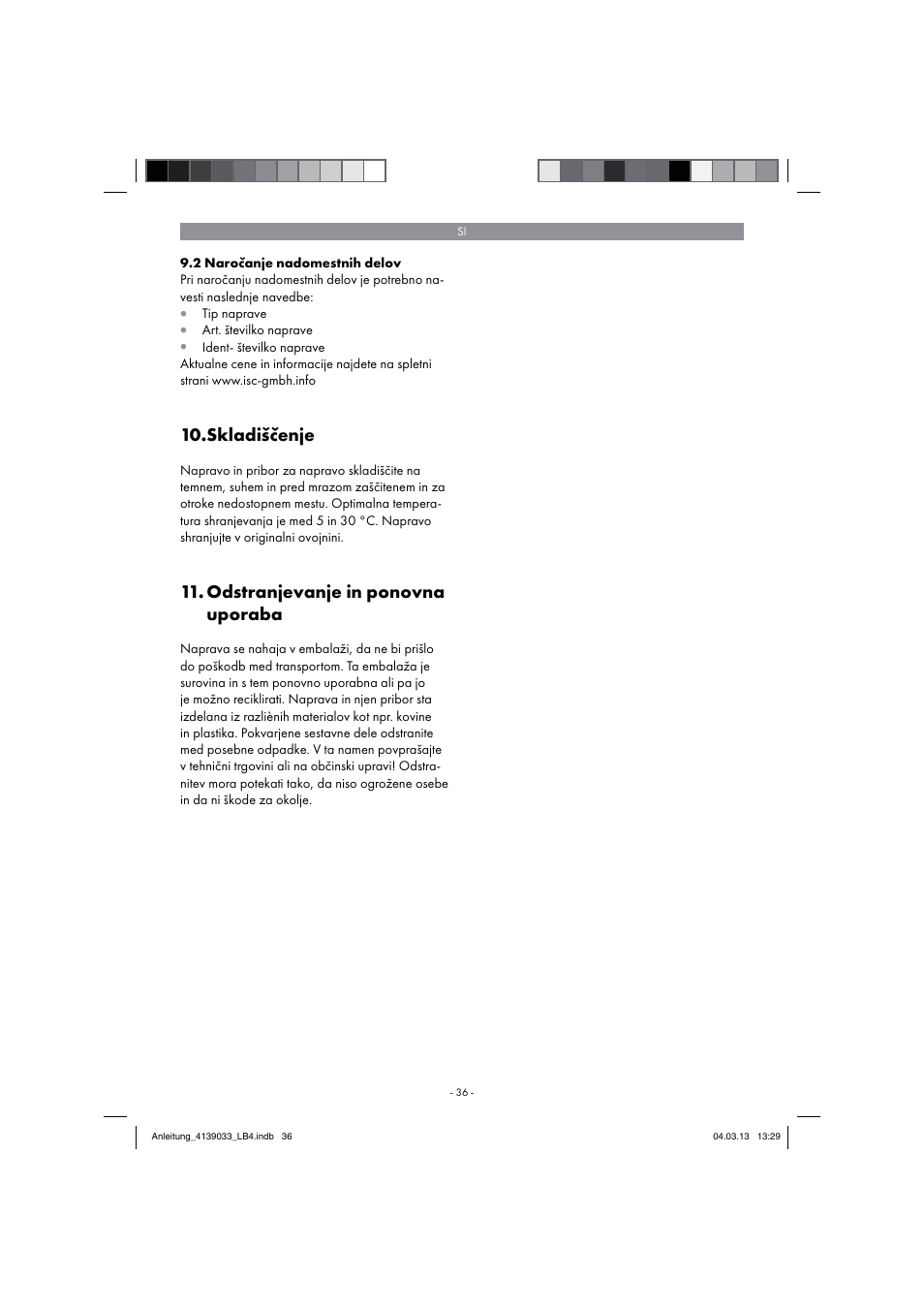 Skladiščenje, Odstranjevanje in ponovna uporaba | Parkside PDMH 4500 A2 User Manual | Page 36 / 90