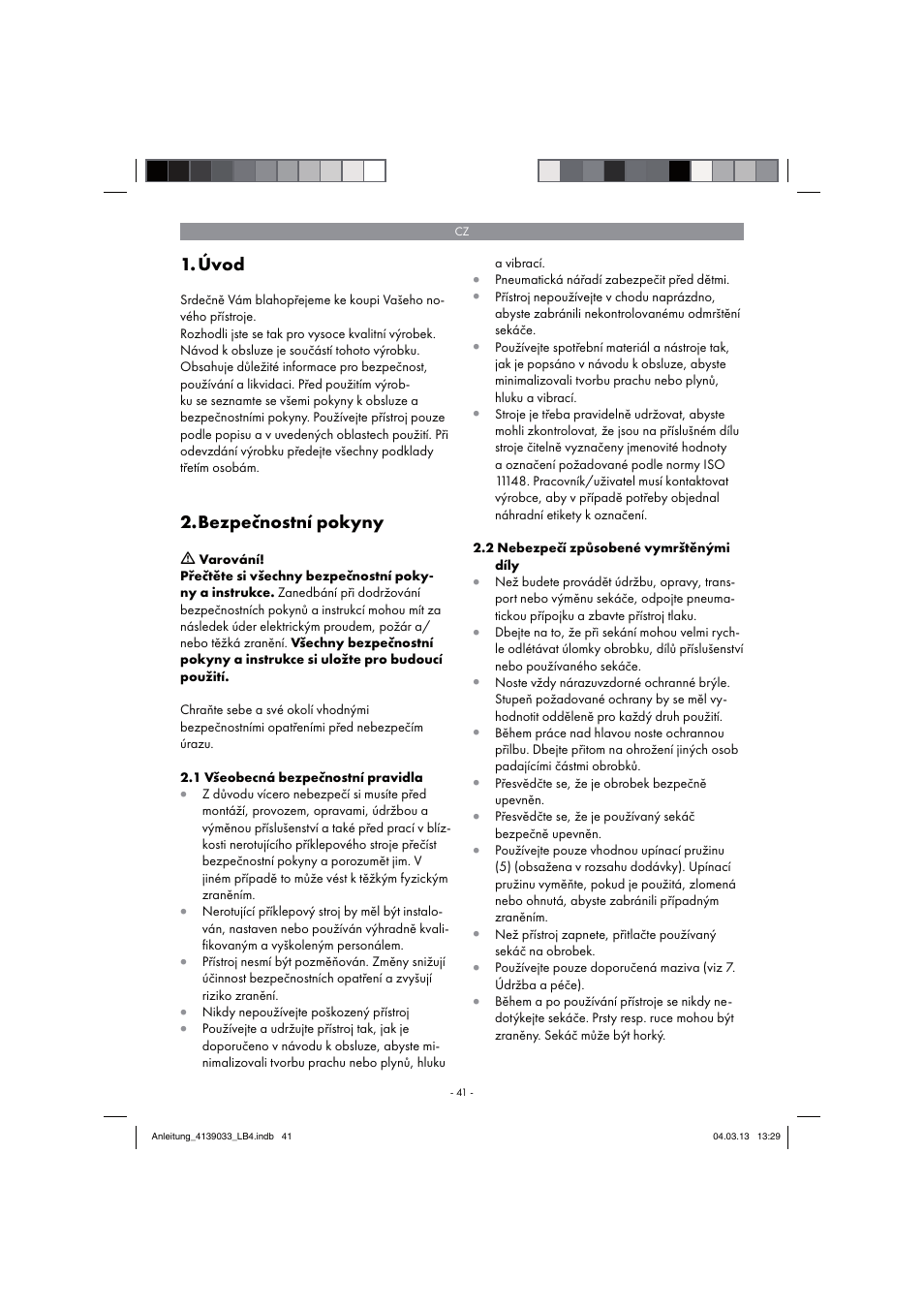 Úvod, Bezpečnostní pokyny | Parkside PDMH 4500 A2 User Manual | Page 41 / 90
