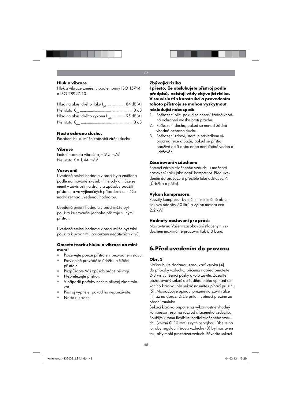 Před uvedením do provozu | Parkside PDMH 4500 A2 User Manual | Page 45 / 90