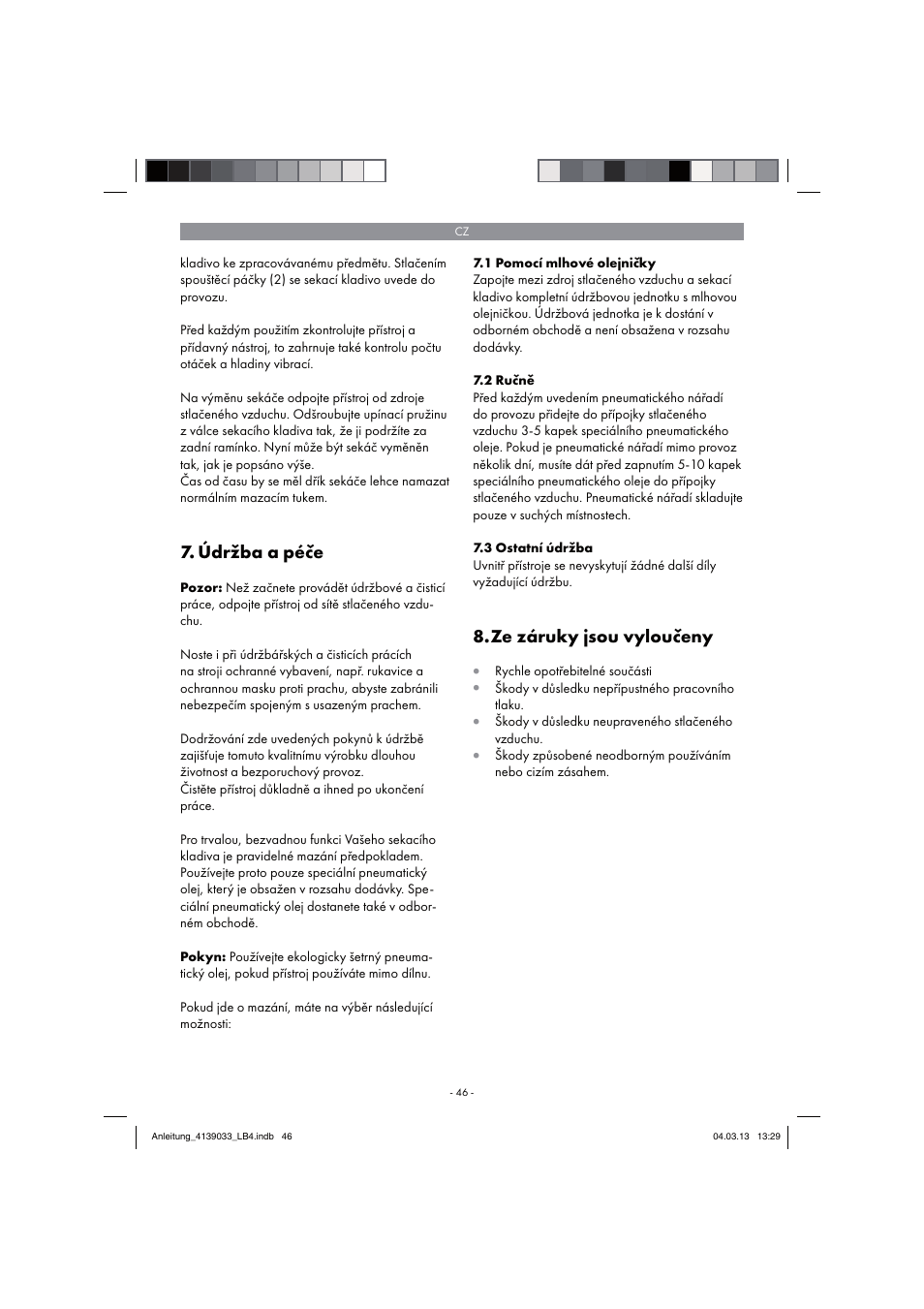 Údržba a péče, Ze záruky jsou vyloučeny | Parkside PDMH 4500 A2 User Manual | Page 46 / 90