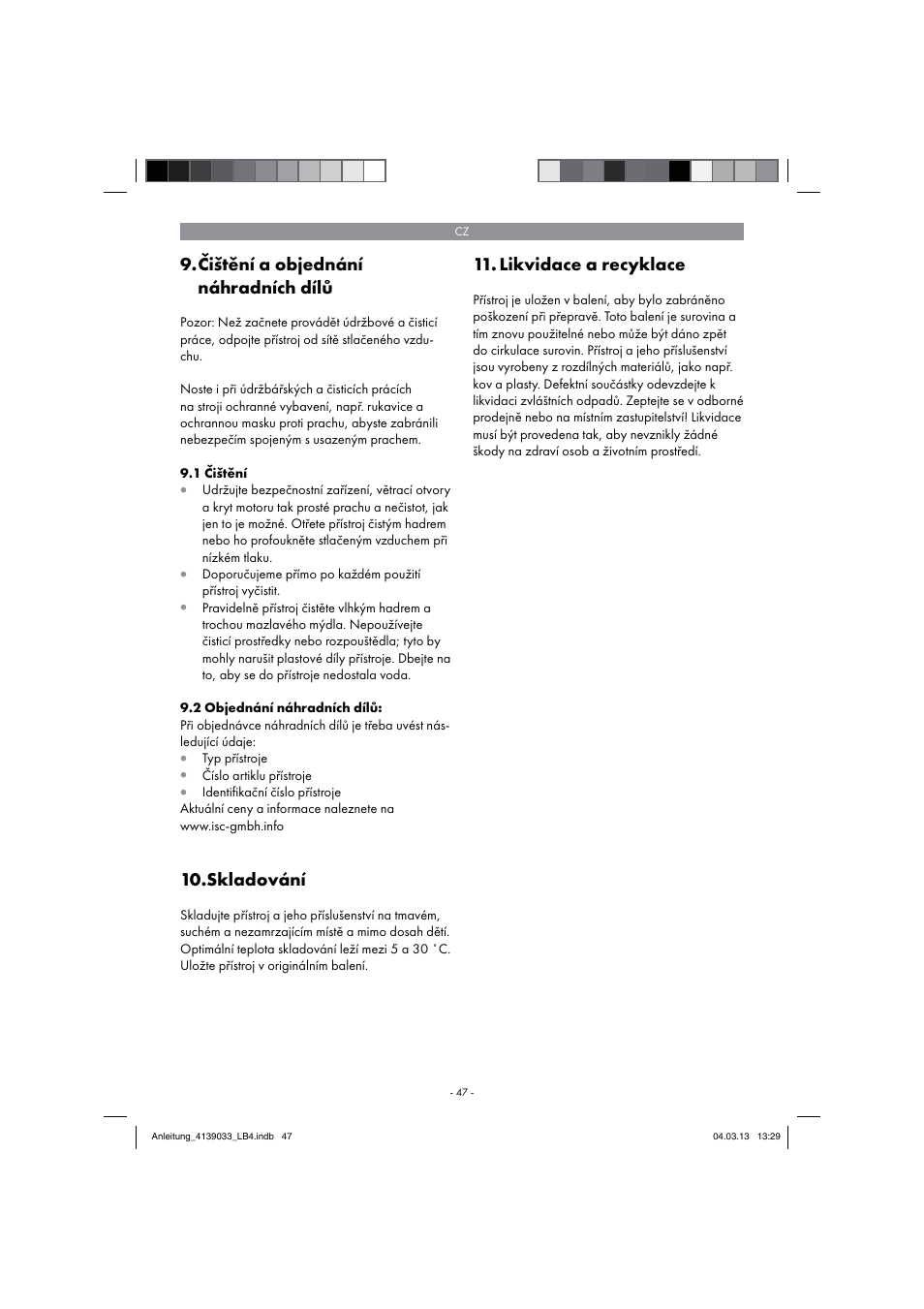 Čištění a objednání náhradních dílů, Skladování, Likvidace a recyklace | Parkside PDMH 4500 A2 User Manual | Page 47 / 90