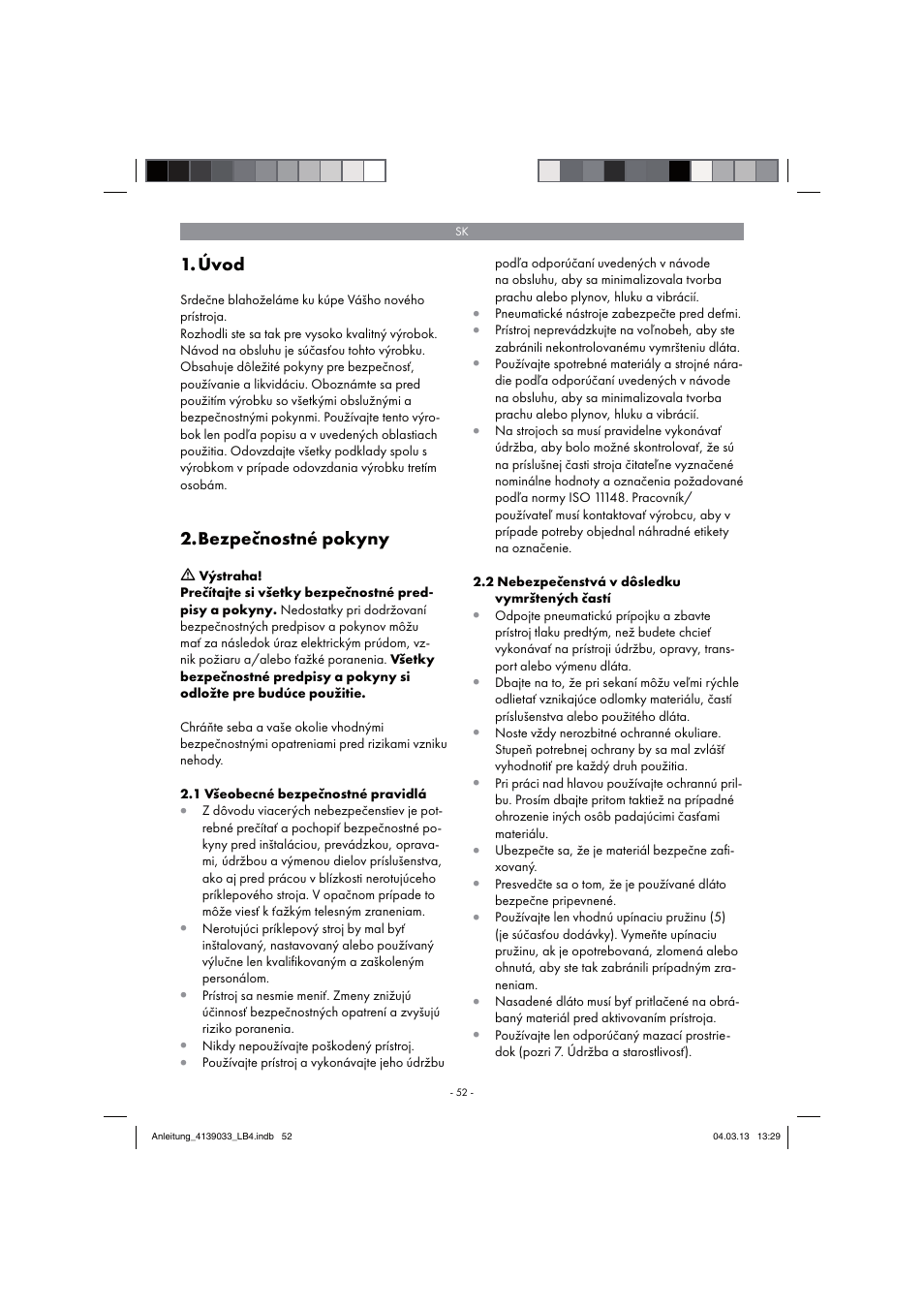Úvod, Bezpečnostné pokyny | Parkside PDMH 4500 A2 User Manual | Page 52 / 90
