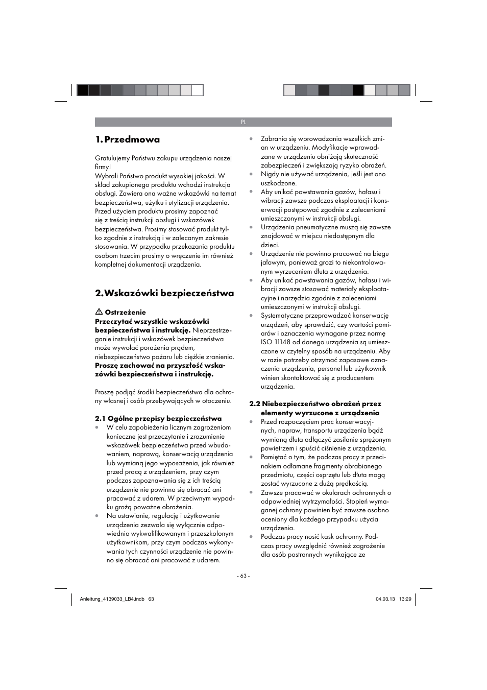 Przedmowa, Wskazówki bezpieczeństwa | Parkside PDMH 4500 A2 User Manual | Page 63 / 90