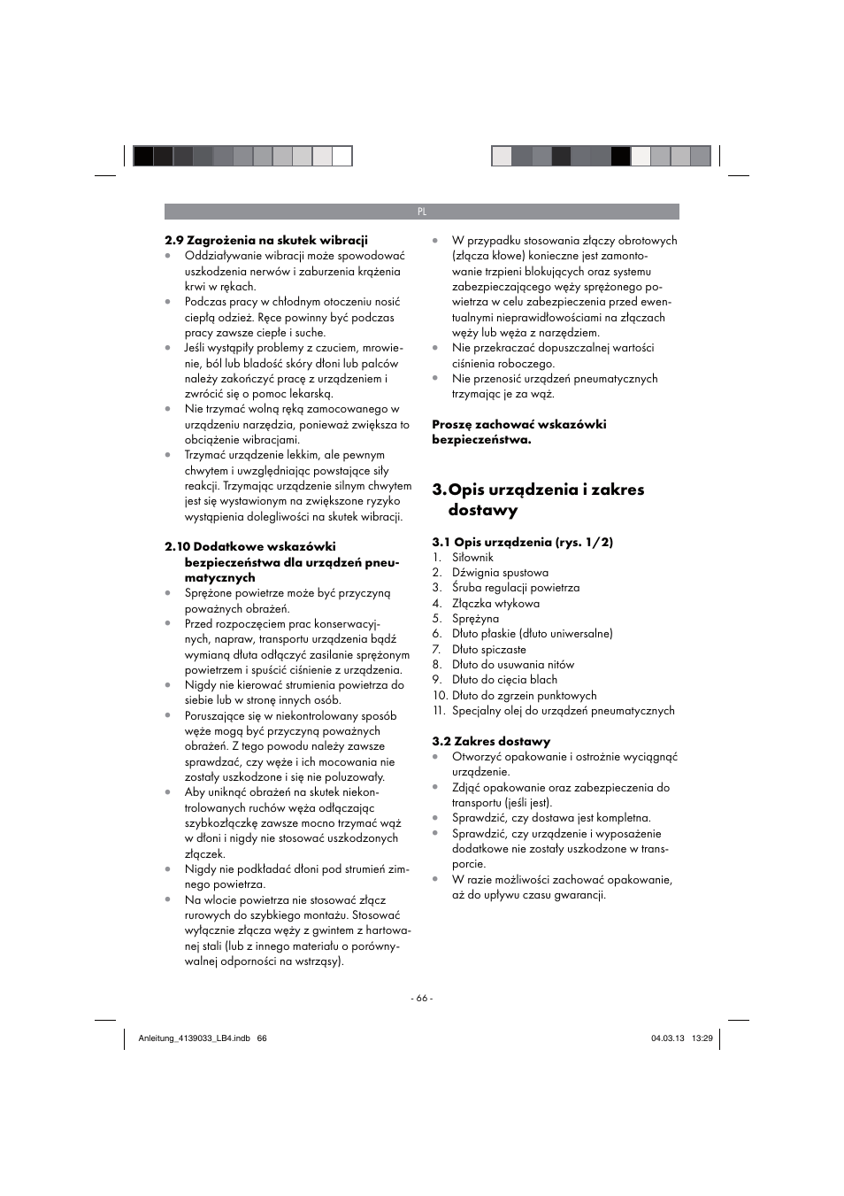 Opis urządzenia i zakres dostawy | Parkside PDMH 4500 A2 User Manual | Page 66 / 90