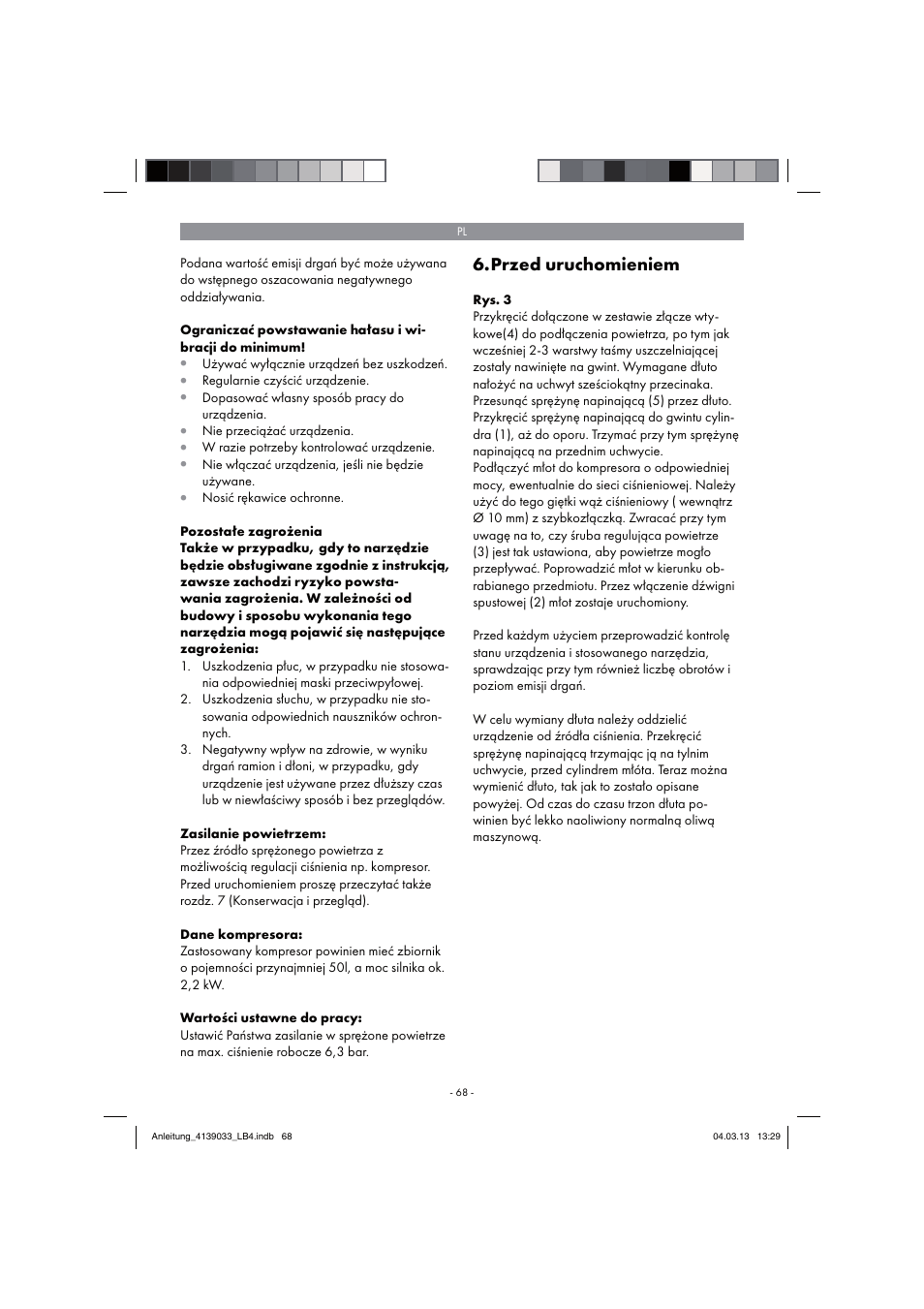 Przed uruchomieniem | Parkside PDMH 4500 A2 User Manual | Page 68 / 90