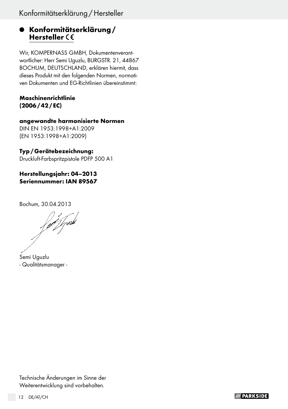 Parkside PDFP 500 A1 User Manual | Page 12 / 44