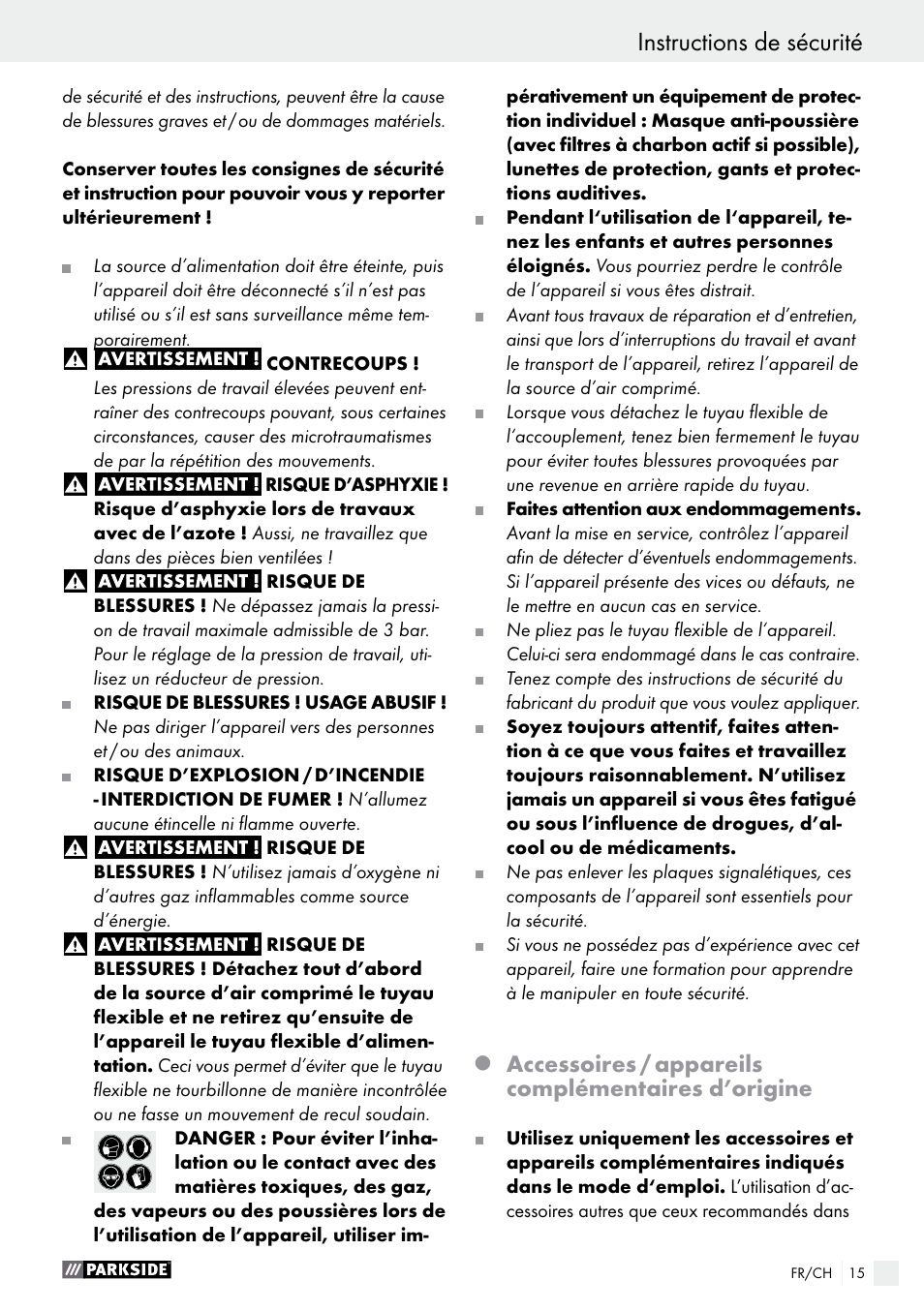 Accessoires / appareils complémentaires d’origine | Parkside PDFP 500 A1 User Manual | Page 15 / 44