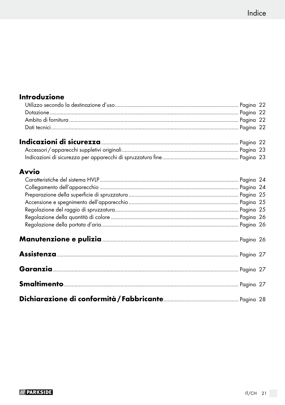 Indice | Parkside PDFP 500 A1 User Manual | Page 21 / 44