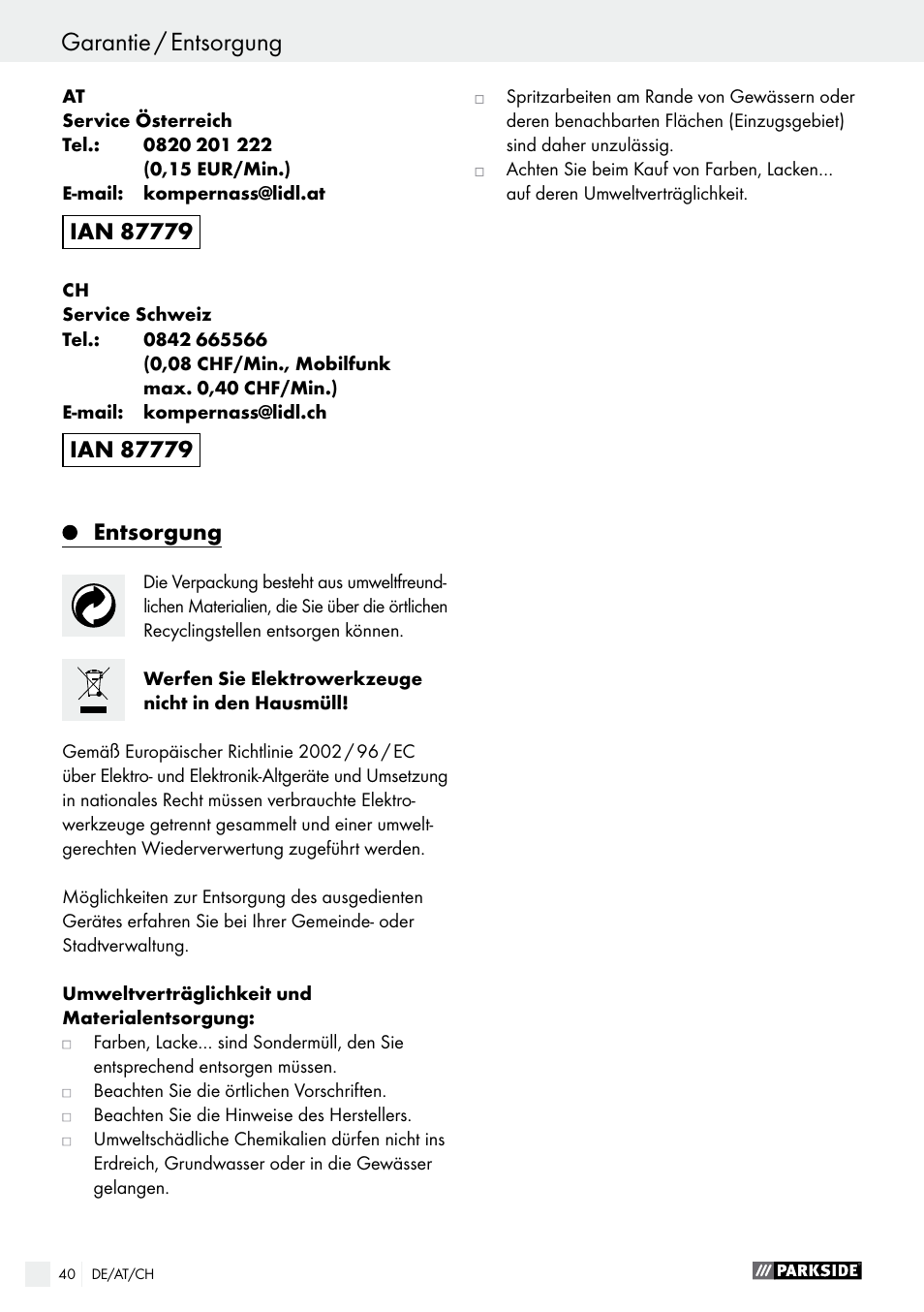 Parkside PFS 100 B2 User Manual | Page 40 / 42