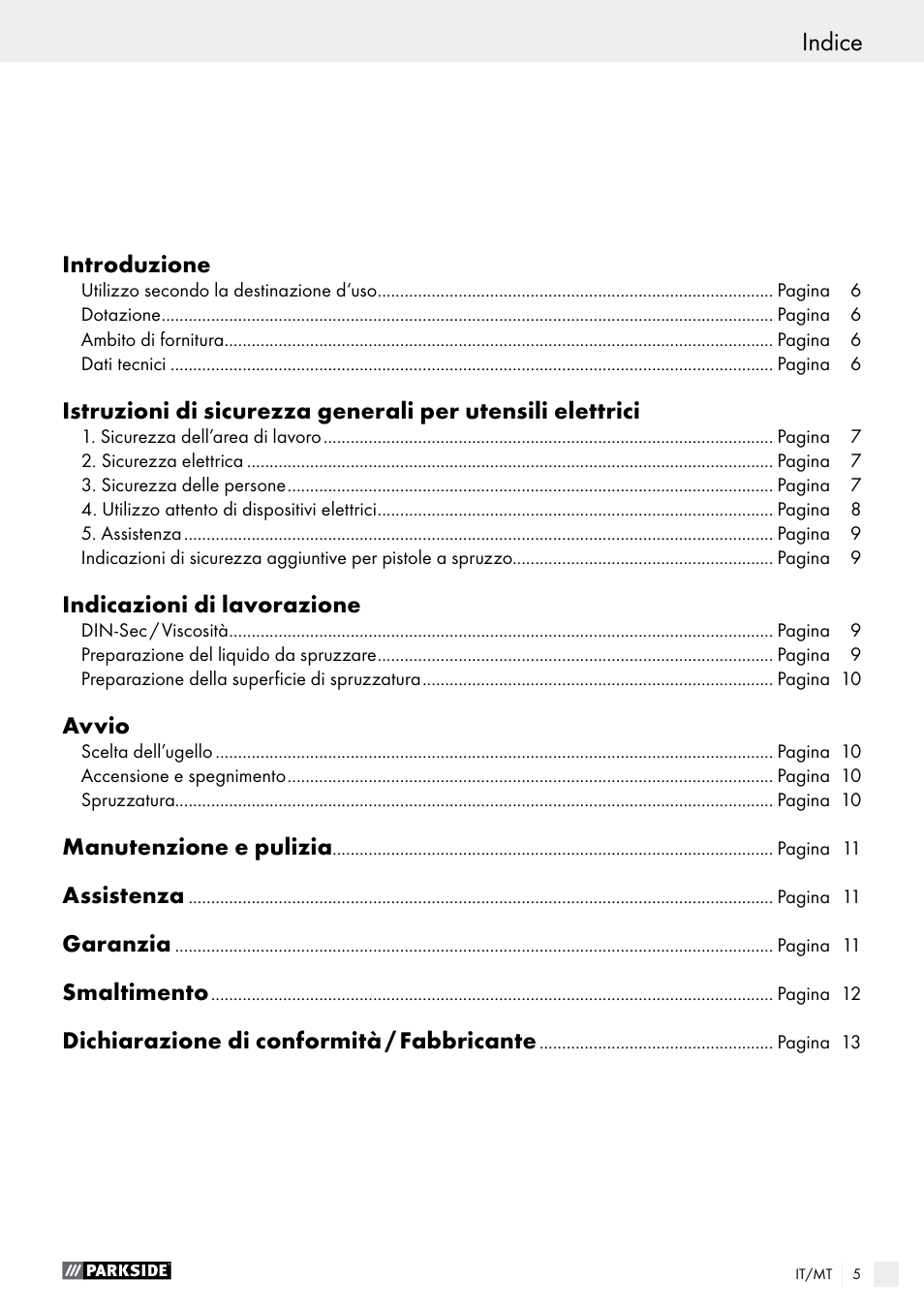 Indice | Parkside PFS 100 B2 User Manual | Page 5 / 42