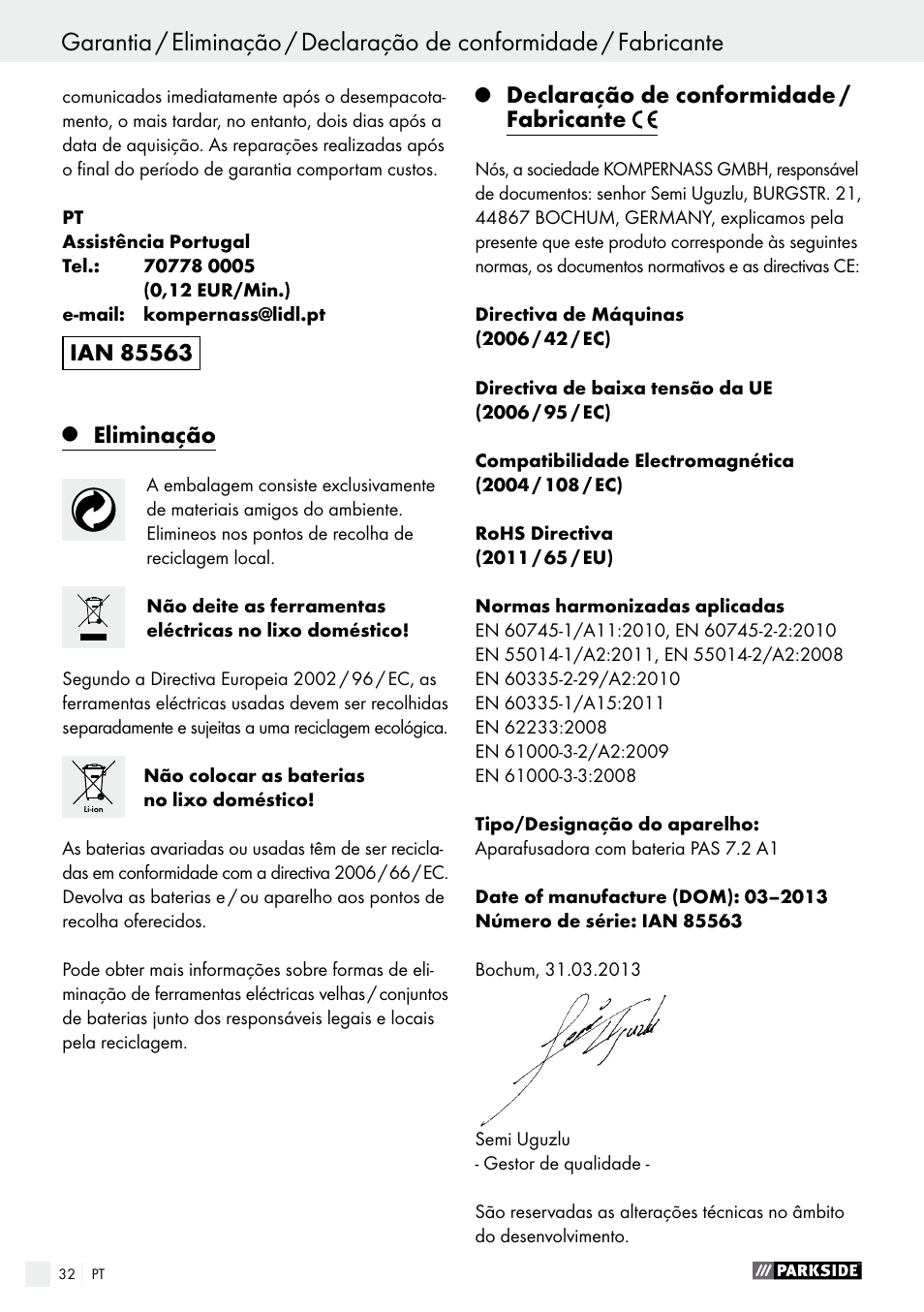 Parkside PAS 7.2 A1 User Manual | Page 32 / 50