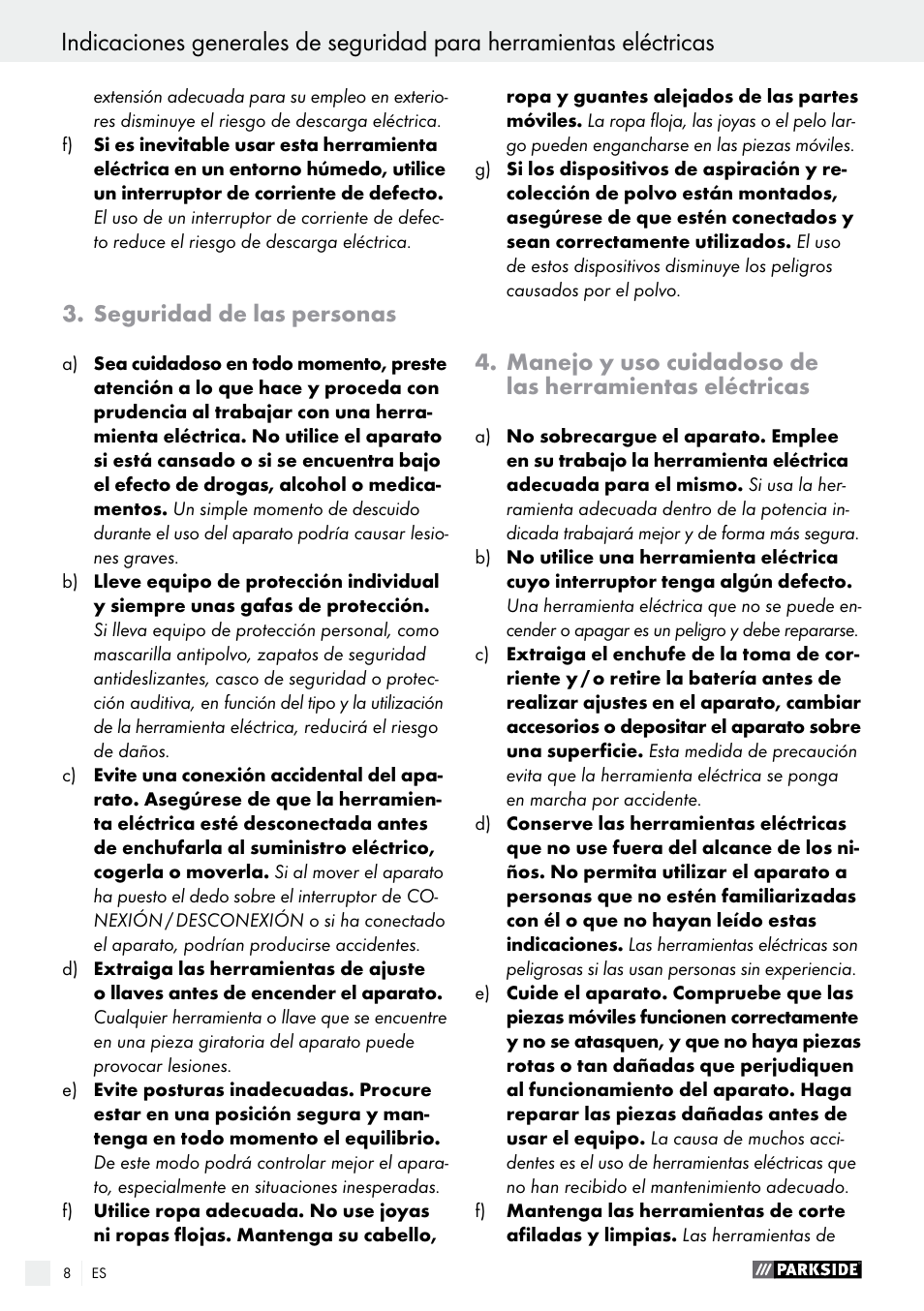 Seguridad de las personas | Parkside PAS 7.2 A1 User Manual | Page 8 / 50