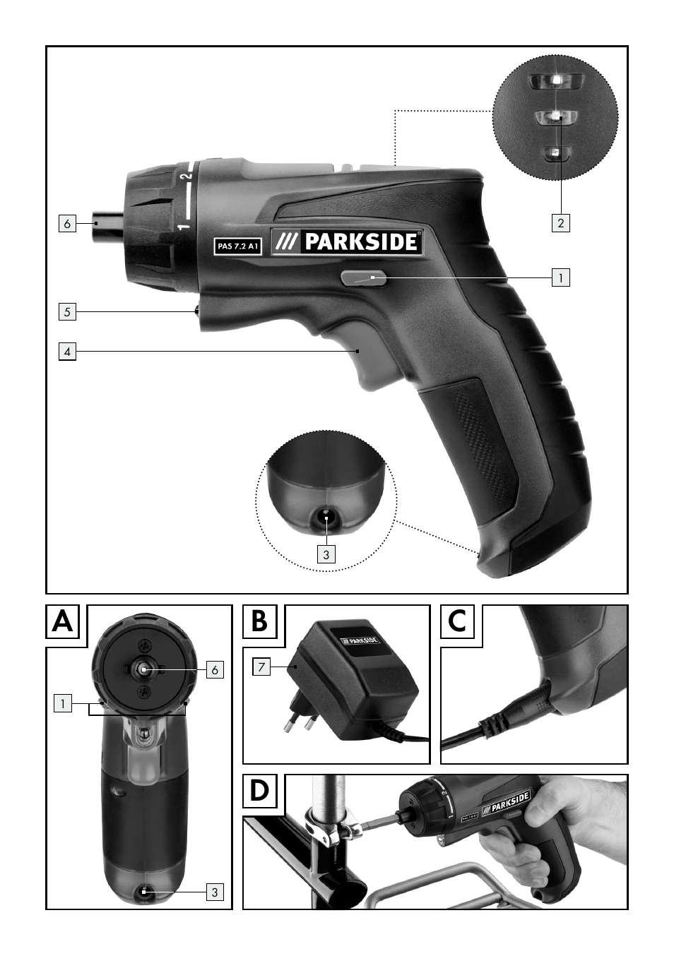Ab d c | Parkside PAS 7.2 A1 User Manual | Page 3 / 41