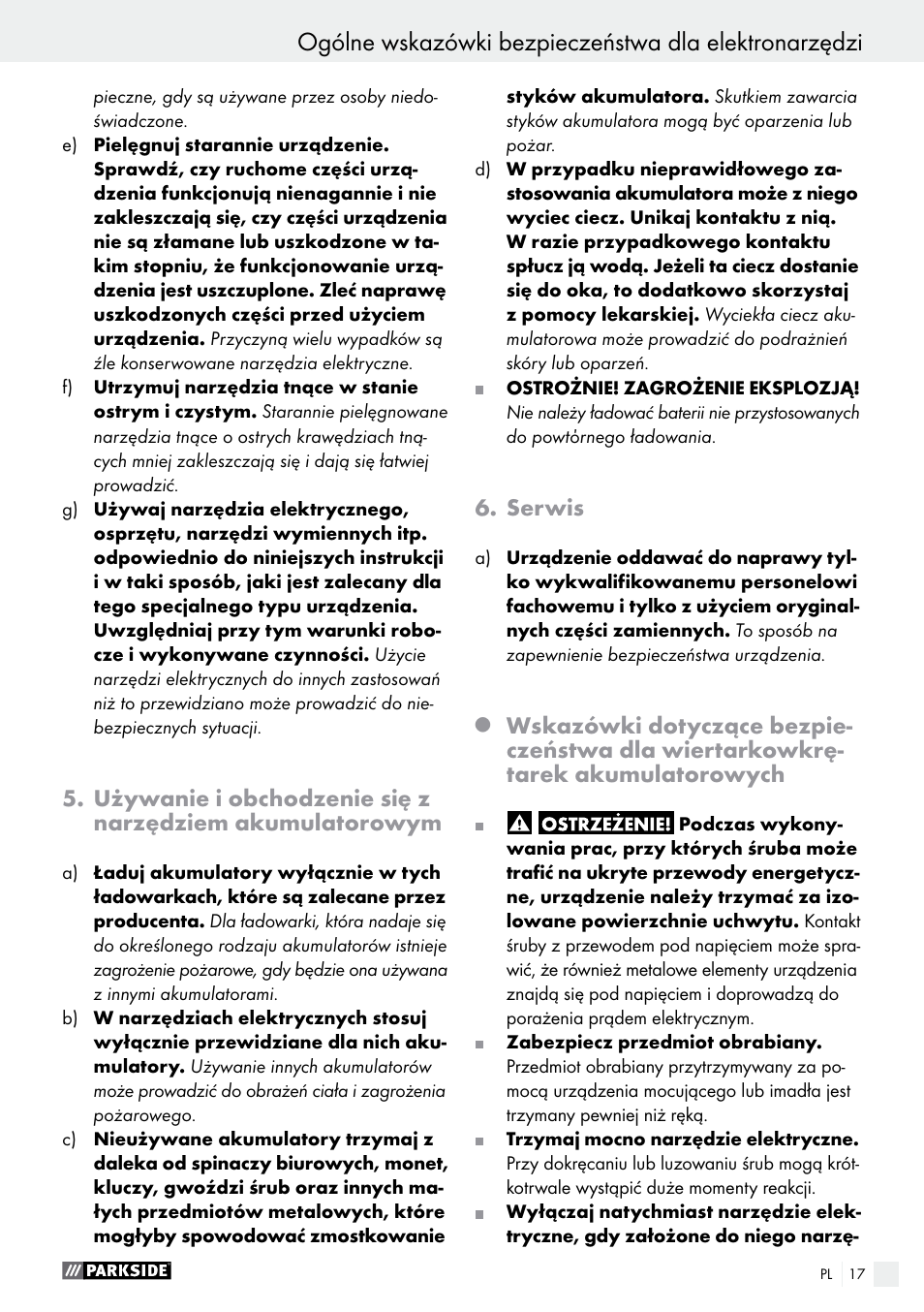 Serwis | Parkside PAS 7.2 A1 User Manual | Page 17 / 58