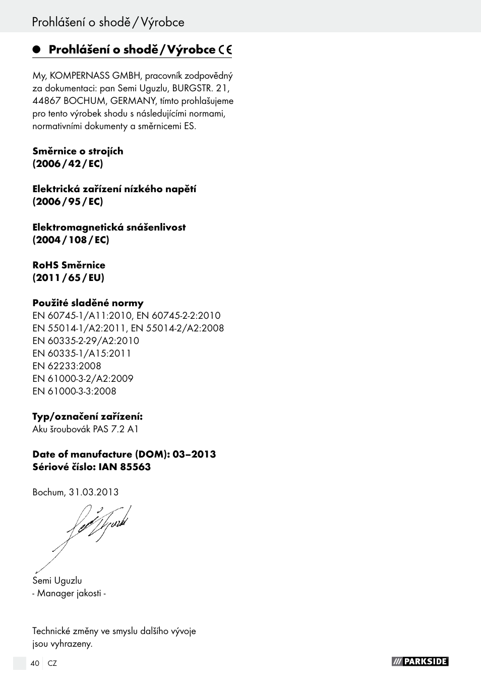 Parkside PAS 7.2 A1 User Manual | Page 40 / 58