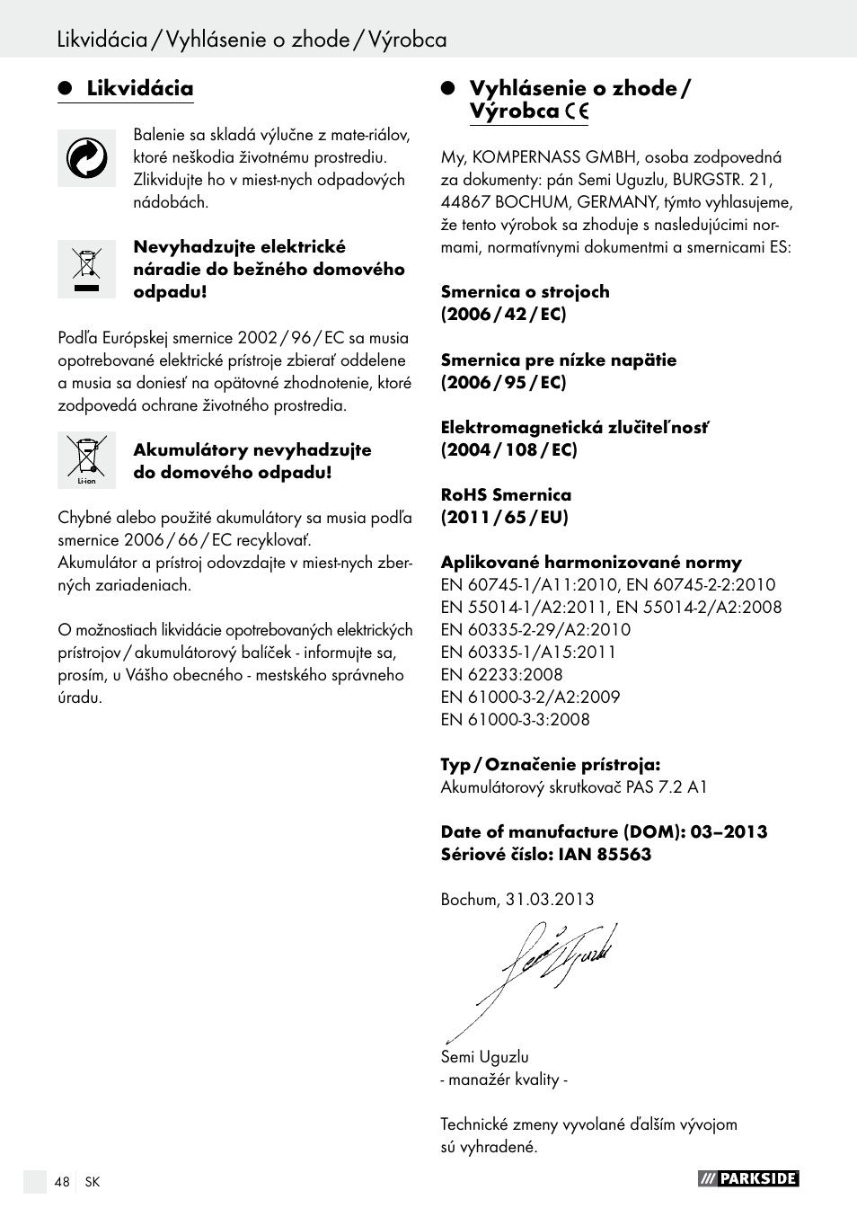 Parkside PAS 7.2 A1 User Manual | Page 48 / 58