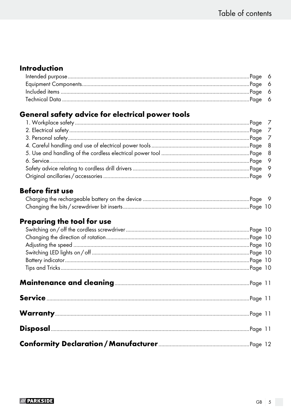 Parkside PAS 7.2 A1 User Manual | Page 5 / 58