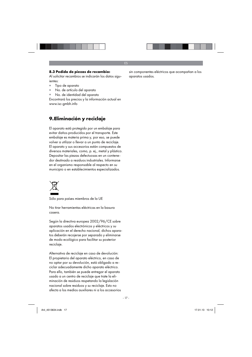 Eliminación y reciclaje | Parkside PABH 18 LI A1 User Manual | Page 17 / 90
