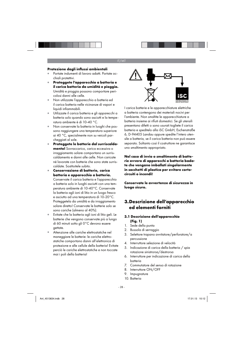 Descrizione dell’apparecchio ed elementi forniti | Parkside PABH 18 LI A1 User Manual | Page 28 / 90