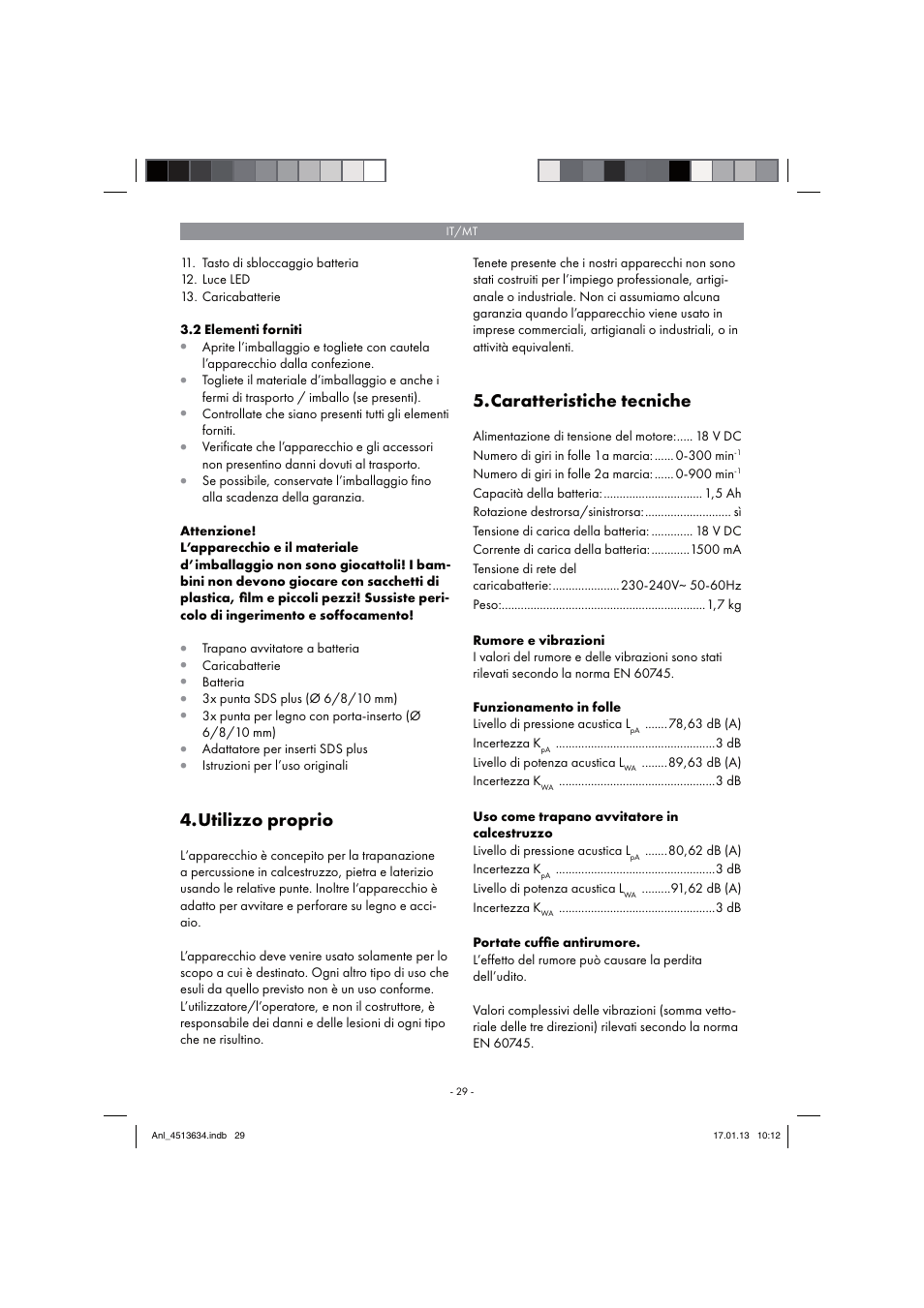 Utilizzo proprio, Caratteristiche tecniche | Parkside PABH 18 LI A1 User Manual | Page 29 / 90