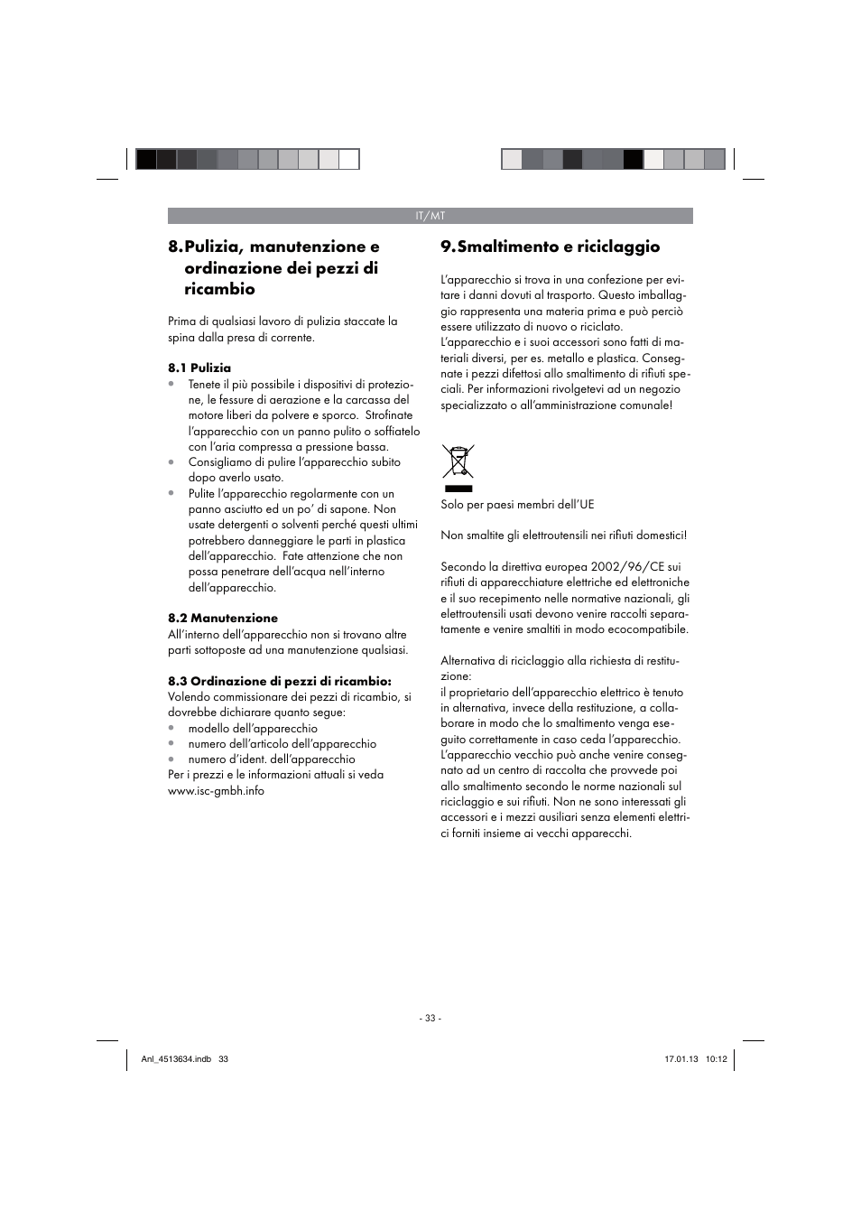 Smaltimento e riciclaggio | Parkside PABH 18 LI A1 User Manual | Page 33 / 90