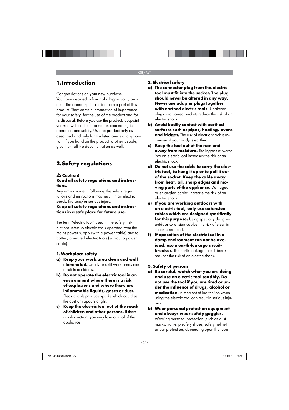 Introduction, Safety regulations | Parkside PABH 18 LI A1 User Manual | Page 57 / 90