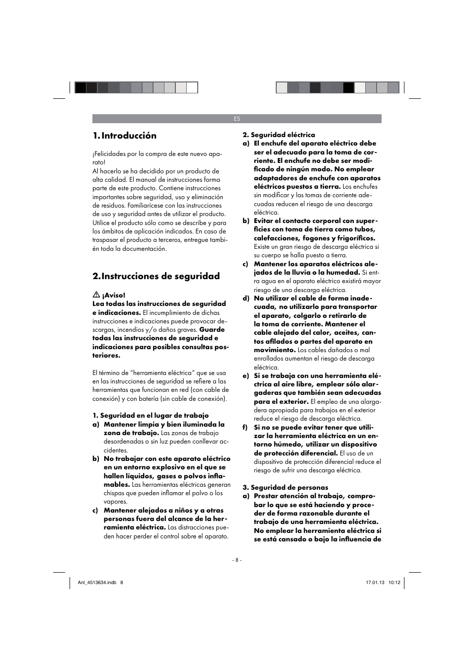 Introducción, Instrucciones de seguridad | Parkside PABH 18 LI A1 User Manual | Page 8 / 90