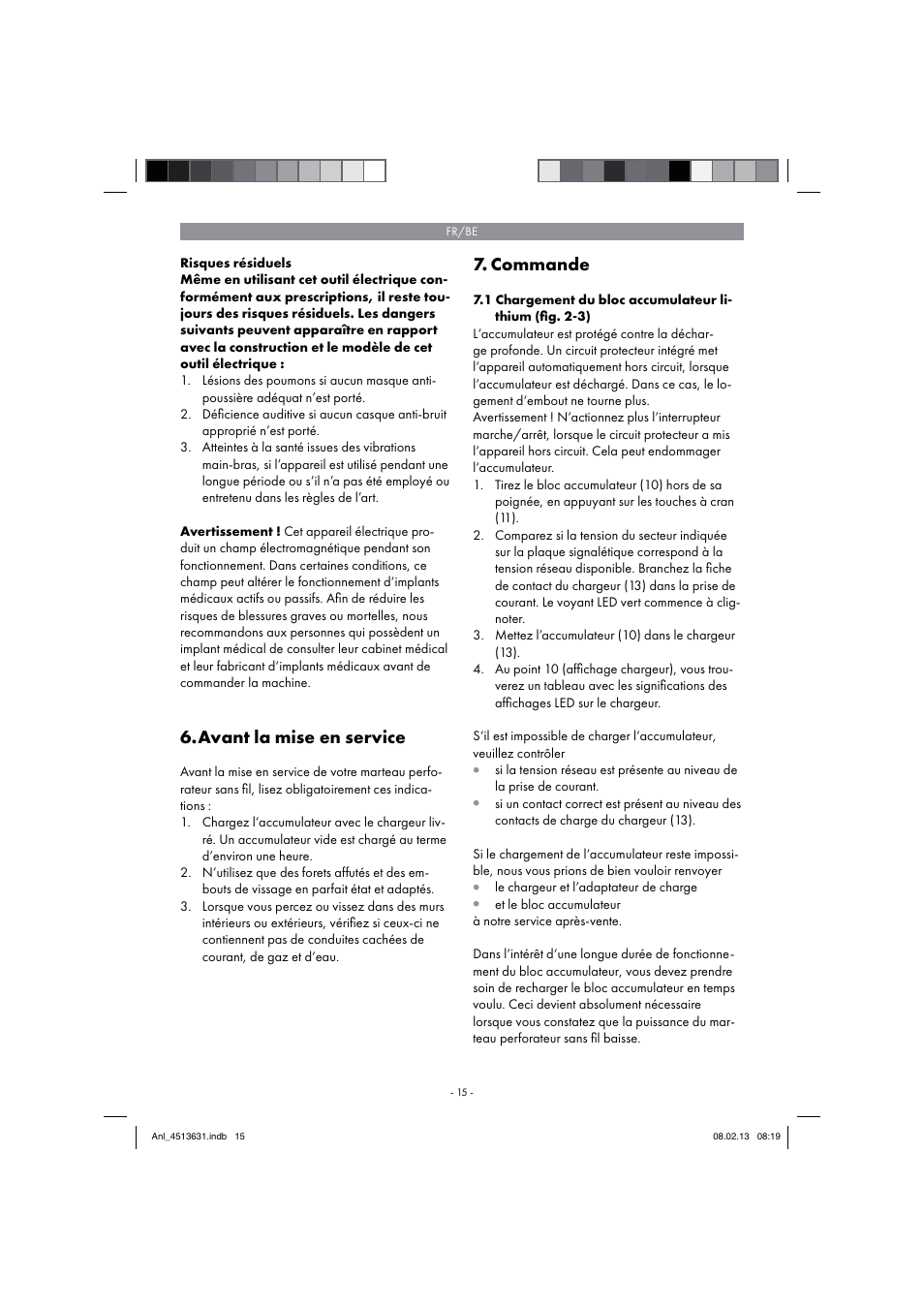 Avant la mise en service, Commande | Parkside PABH 18 LI A1 User Manual | Page 15 / 74