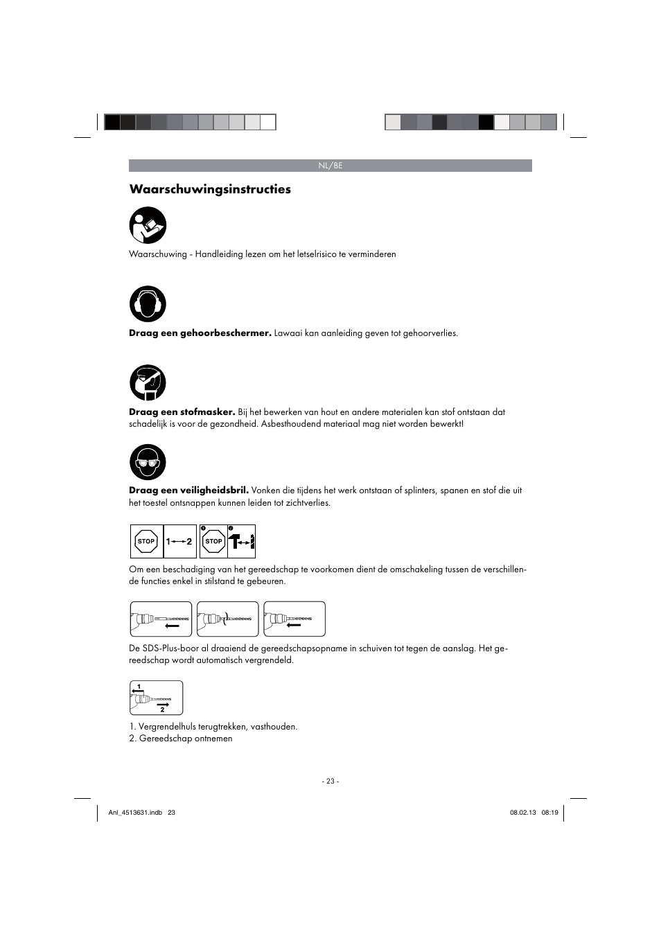 Waarschuwingsinstructies | Parkside PABH 18 LI A1 User Manual | Page 23 / 74