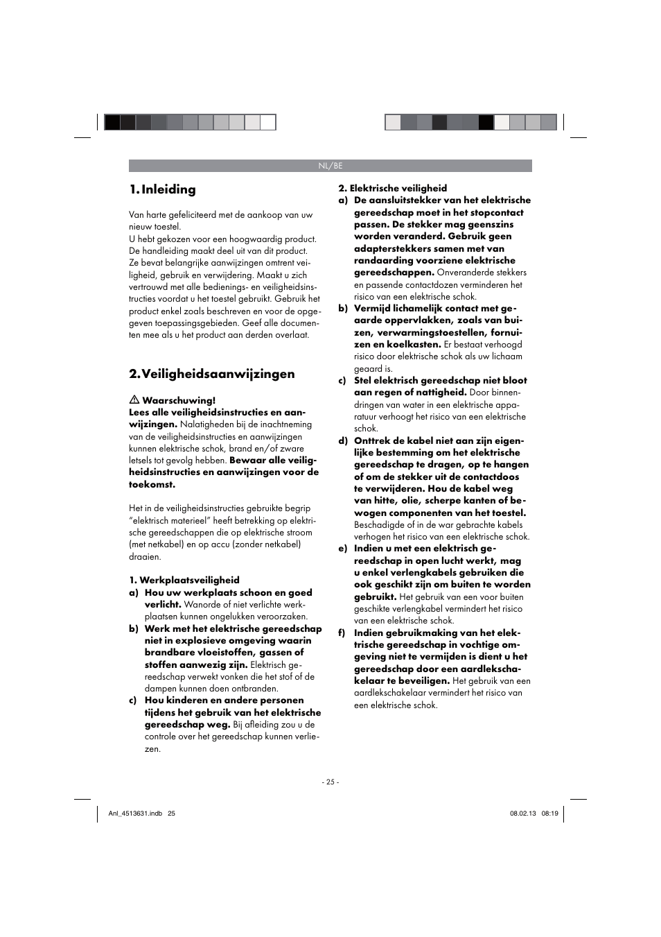 Inleiding, Veiligheidsaanwijzingen | Parkside PABH 18 LI A1 User Manual | Page 25 / 74
