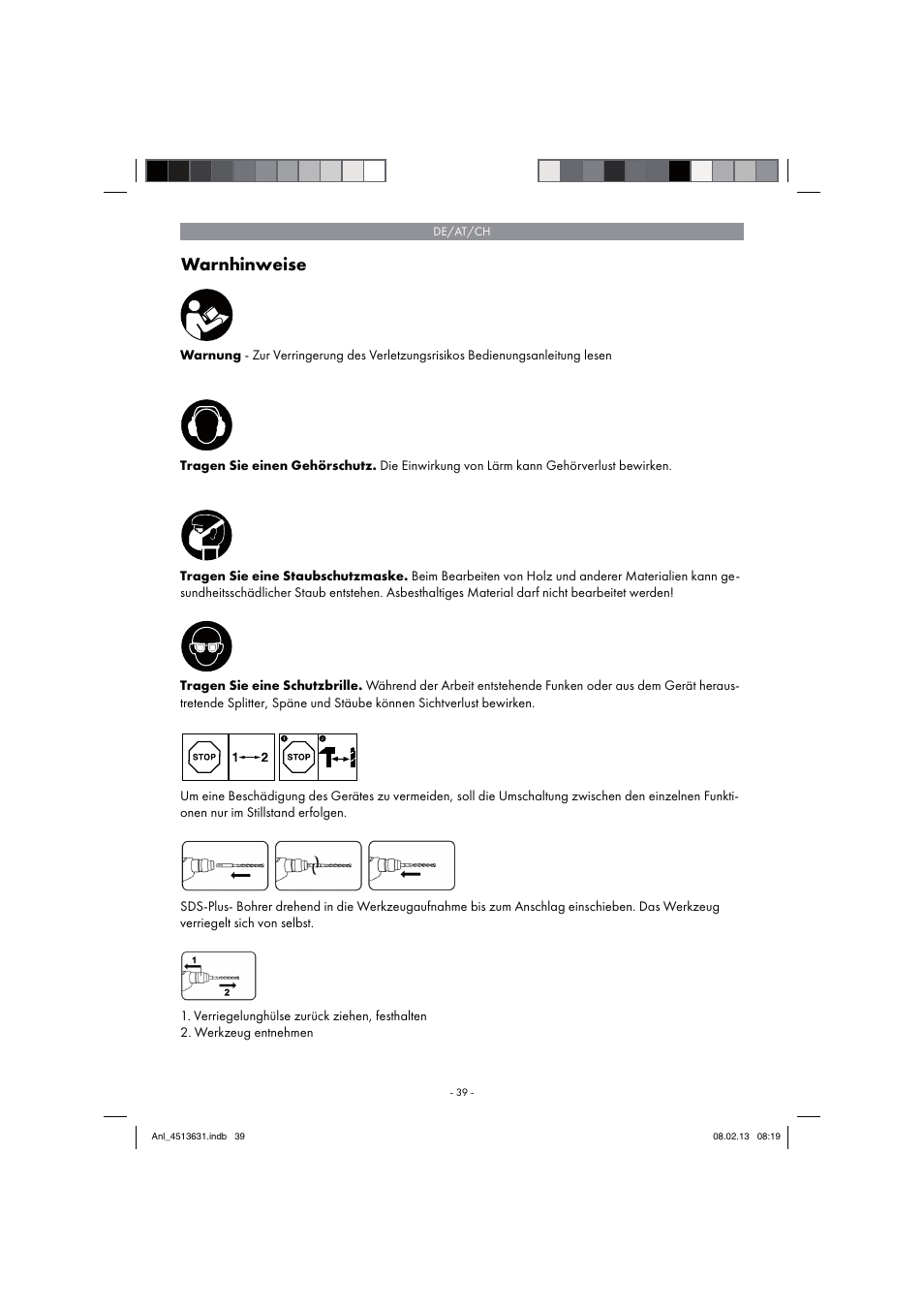 Warnhinweise | Parkside PABH 18 LI A1 User Manual | Page 39 / 74