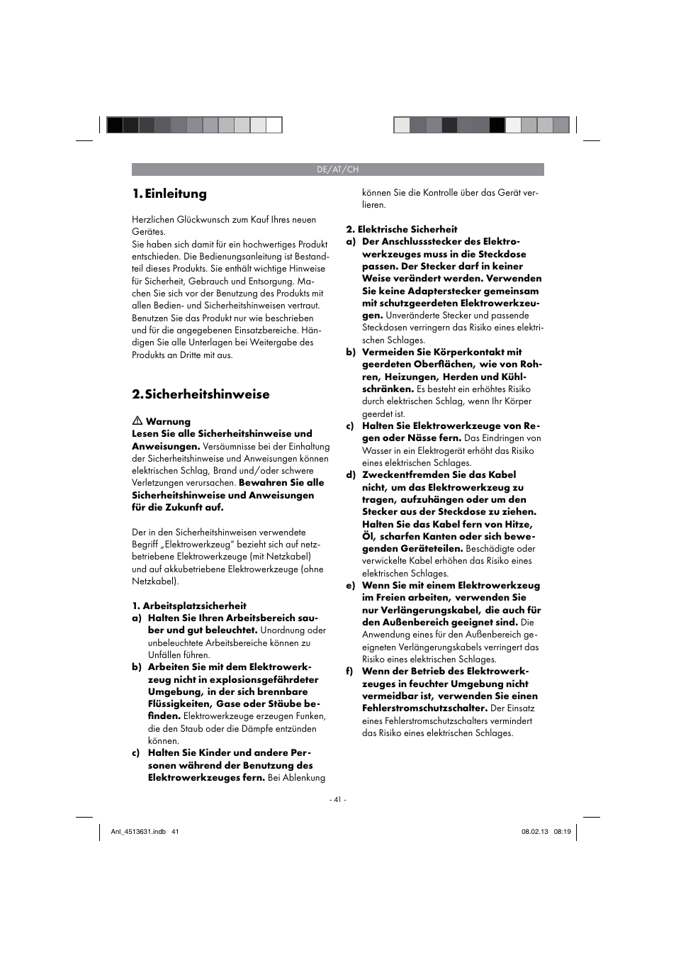 Einleitung, Sicherheitshinweise | Parkside PABH 18 LI A1 User Manual | Page 41 / 74