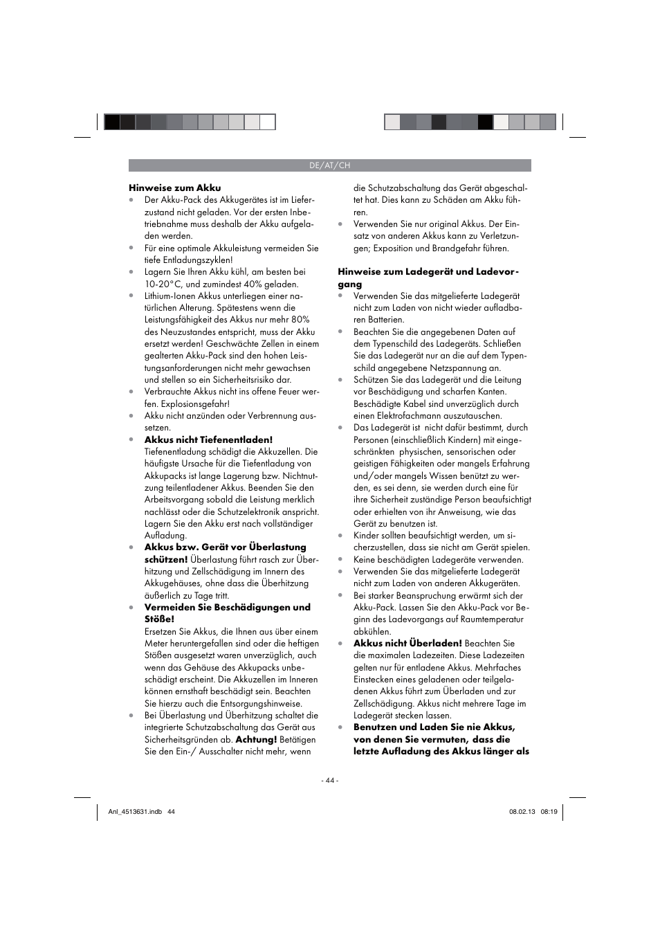 Parkside PABH 18 LI A1 User Manual | Page 44 / 74
