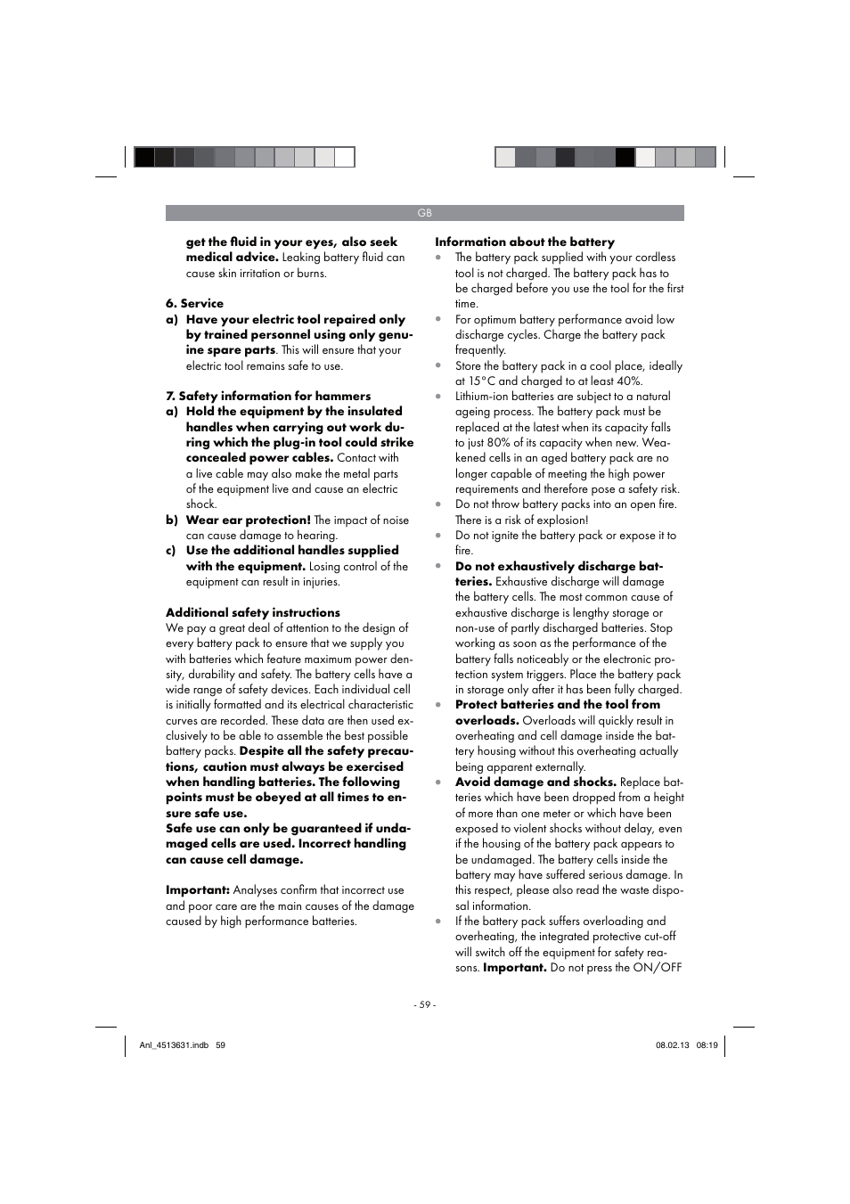 Parkside PABH 18 LI A1 User Manual | Page 59 / 74