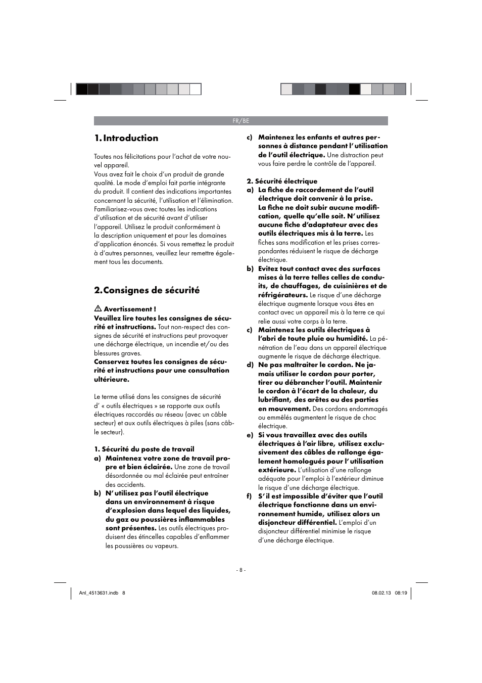 Introduction, Consignes de sécurité | Parkside PABH 18 LI A1 User Manual | Page 8 / 74