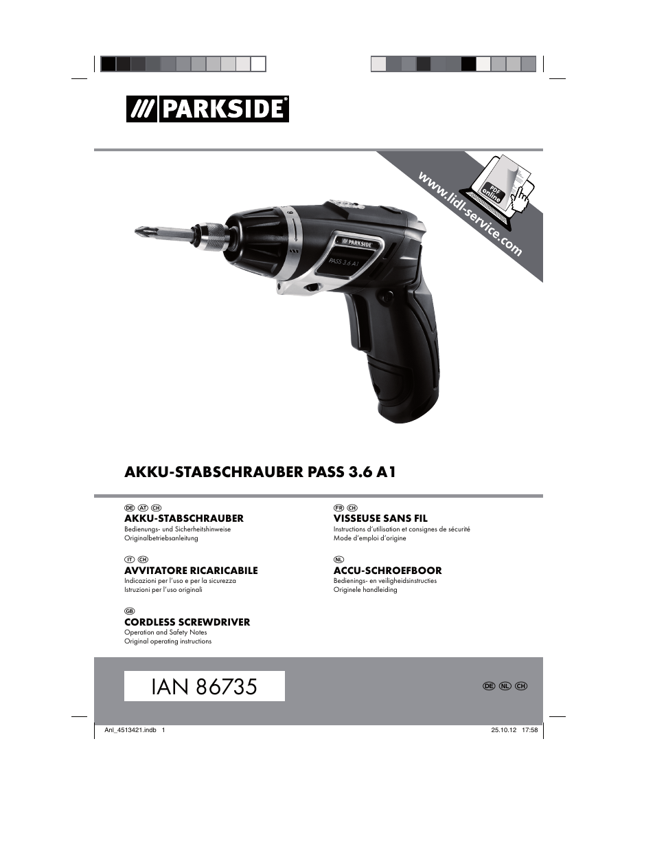 Parkside PASS 3.6 A1 User Manual | 78 pages