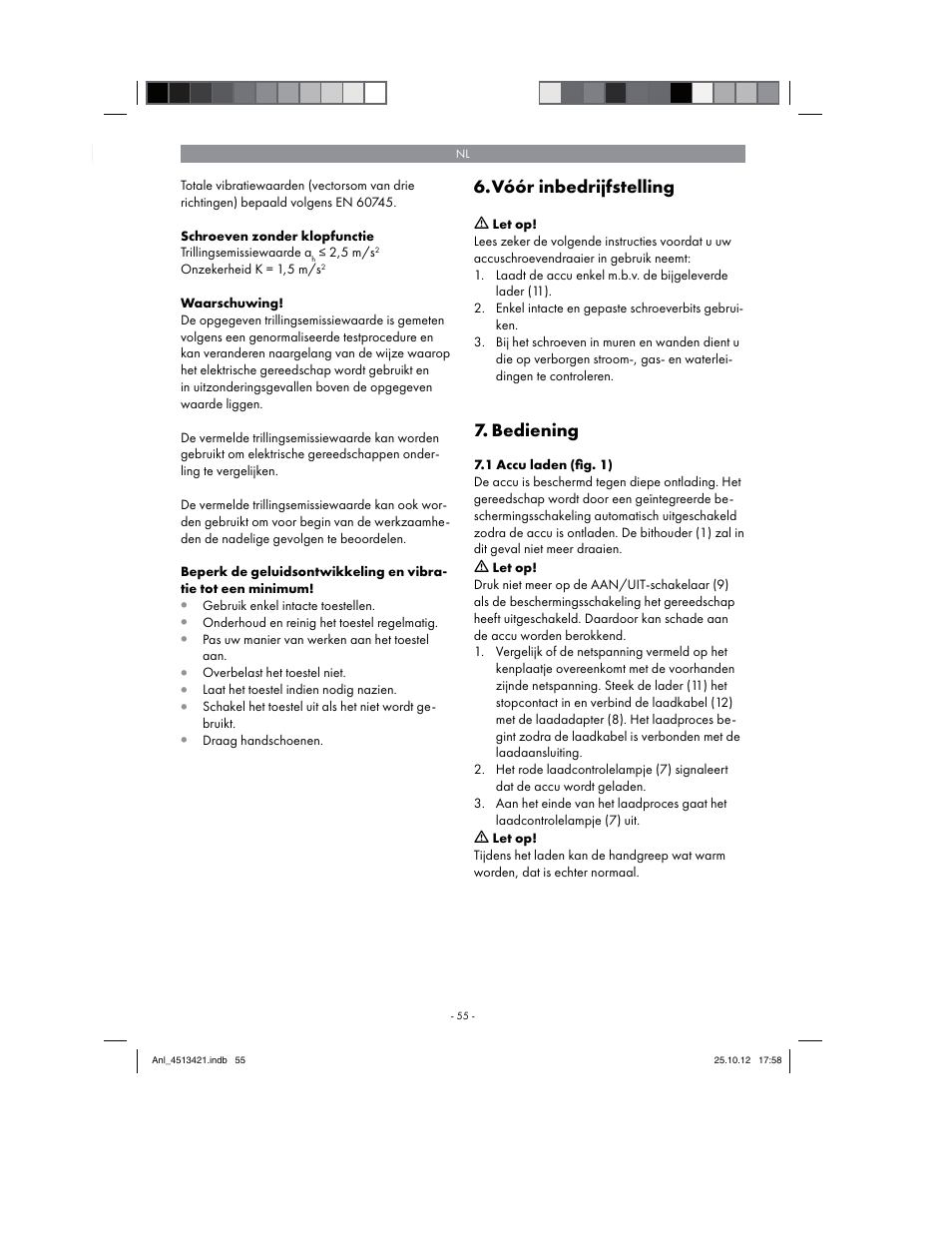Vóór inbedrijfstelling, Bediening | Parkside PASS 3.6 A1 User Manual | Page 55 / 78