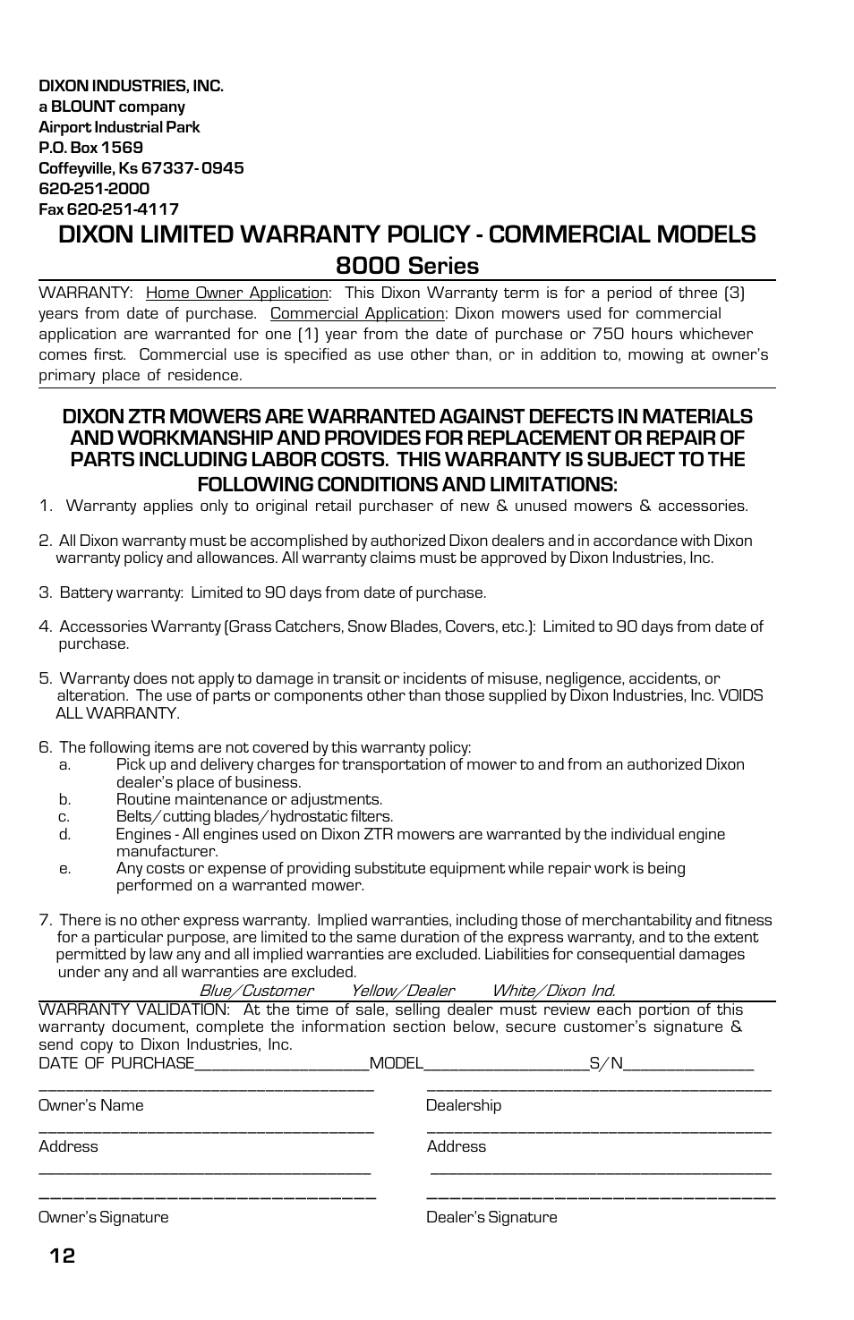 Dixon 8000G Series User Manual | Page 12 / 44