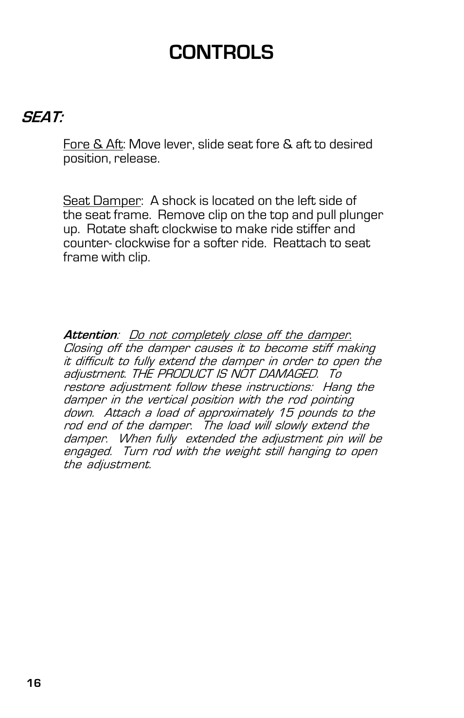 Controls, Seat | Dixon 8000G Series User Manual | Page 16 / 44