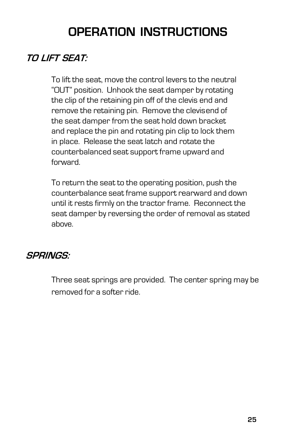 Operation instructions, Springs | Dixon 8000G Series User Manual | Page 25 / 44