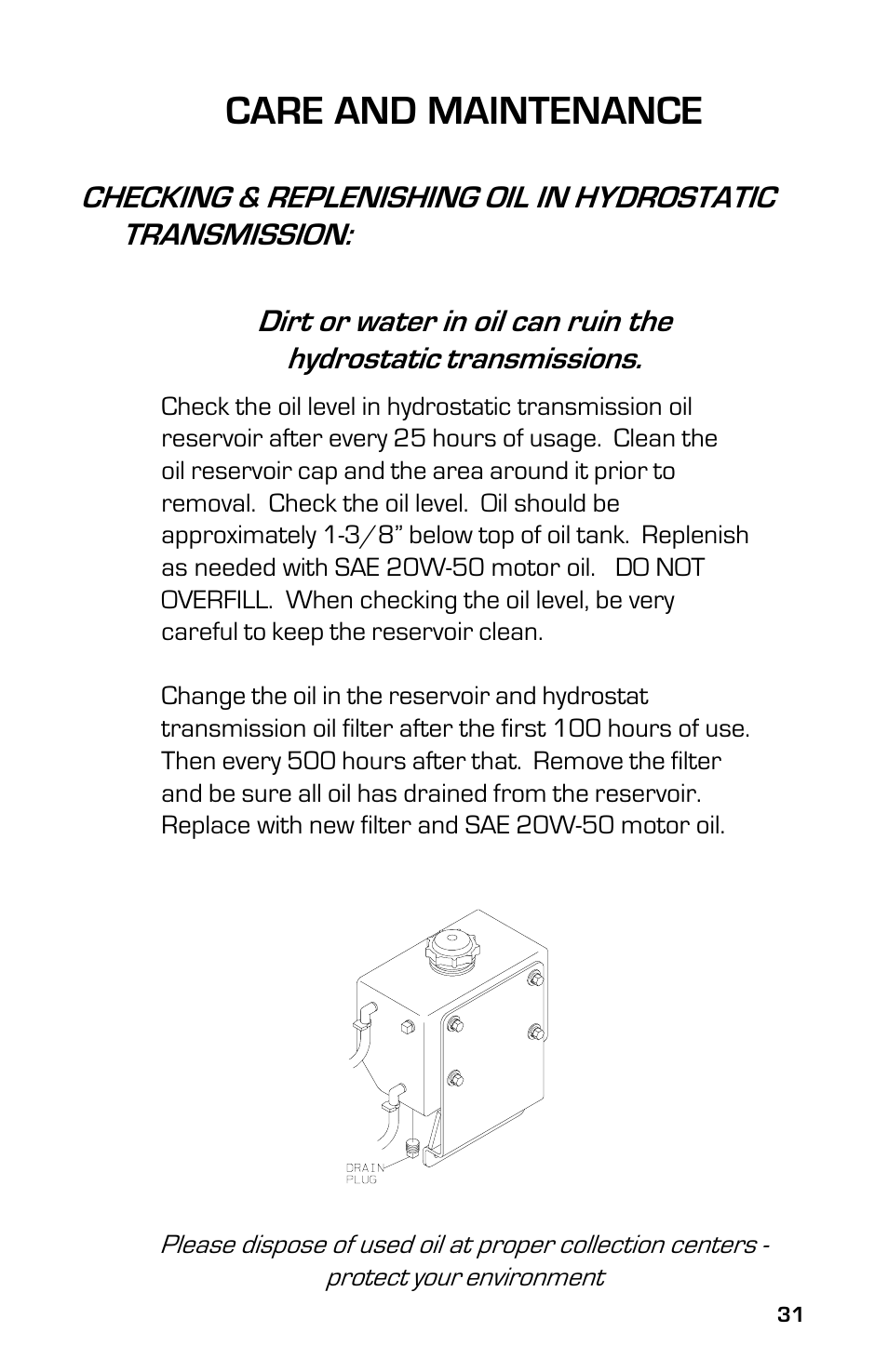 Care and maintenance | Dixon 8000G Series User Manual | Page 31 / 44