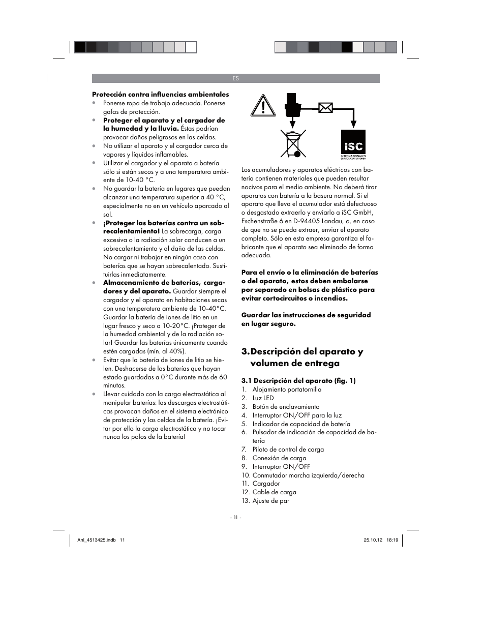 Descripción del aparato y volumen de entrega | Parkside PASS 3.6 A1 User Manual | Page 11 / 78