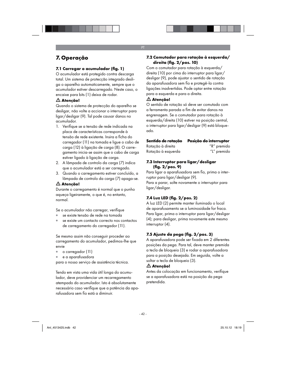 Operação | Parkside PASS 3.6 A1 User Manual | Page 42 / 78