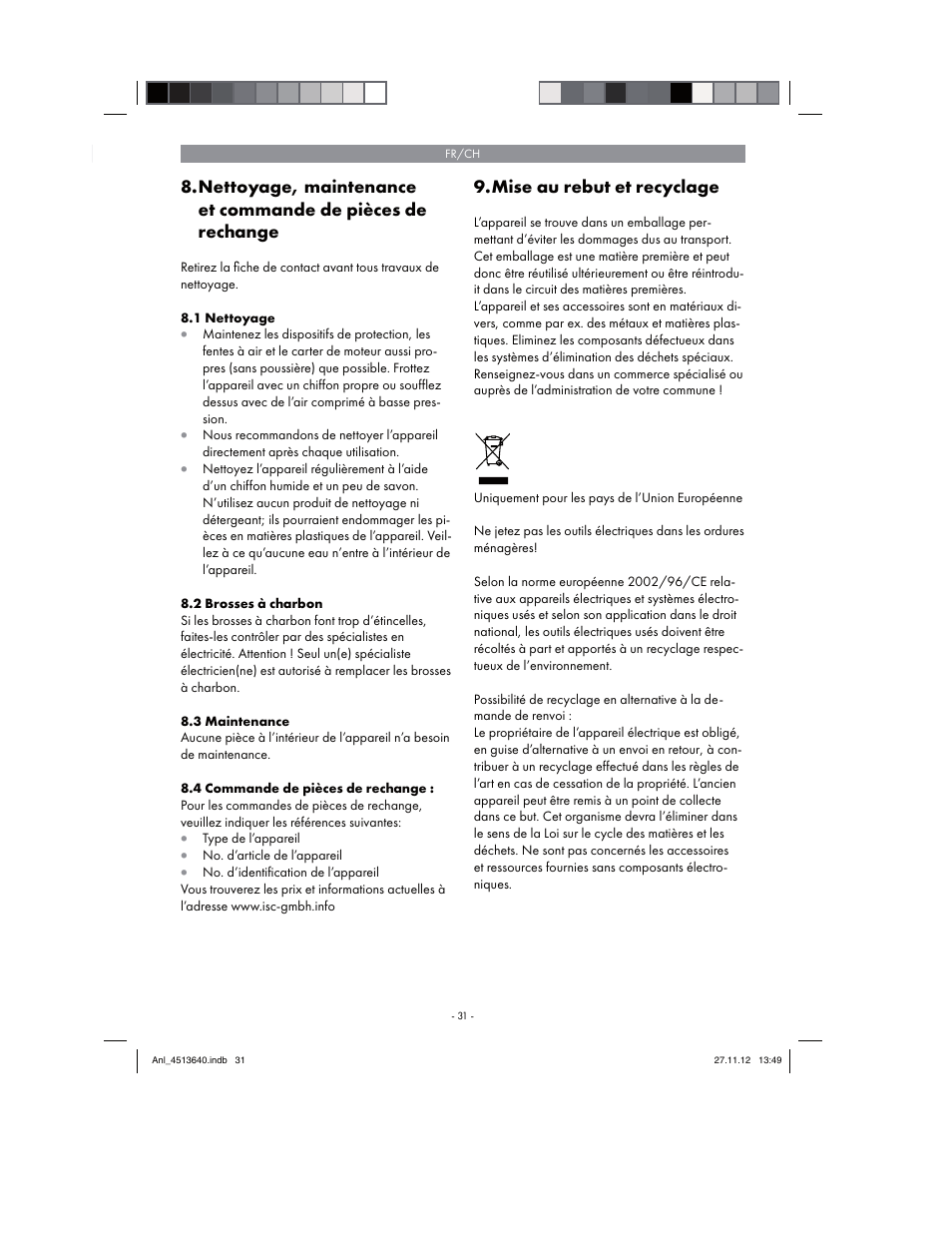 Mise au rebut et recyclage | Parkside PABSW 10.8 A1 User Manual | Page 31 / 82