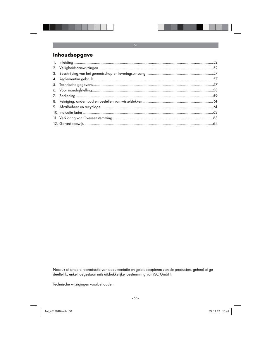 Inhoudsopgave | Parkside PABSW 10.8 A1 User Manual | Page 50 / 82